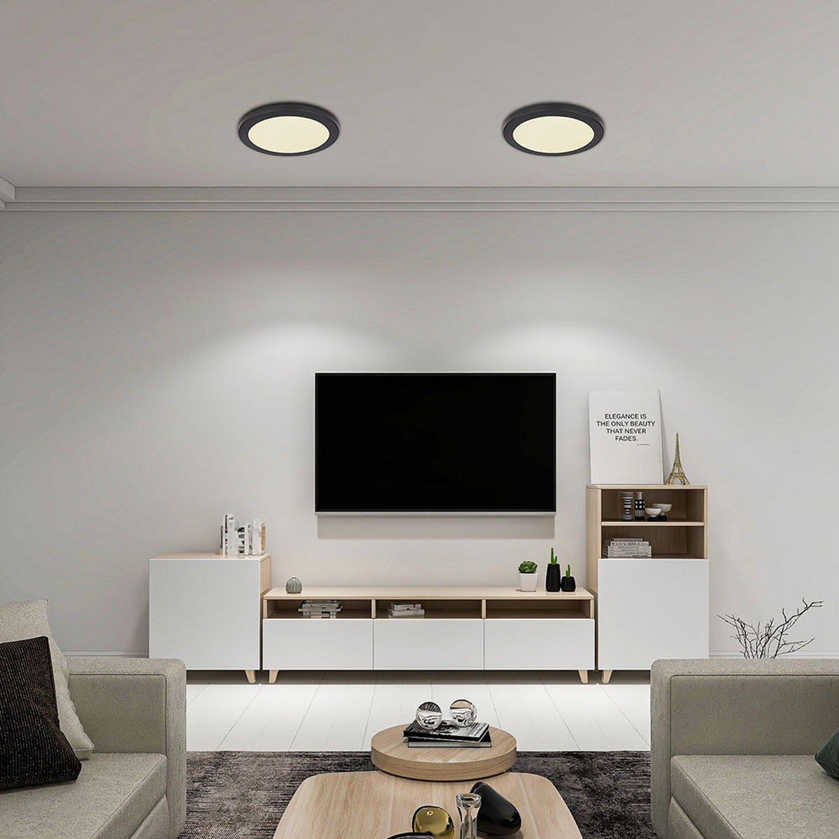 LED DECKENLEUCHTE Kunststoff Schwarz - Schwarz, Kunststoff (29.8/29.8/1.8cm) - Globo Lighting