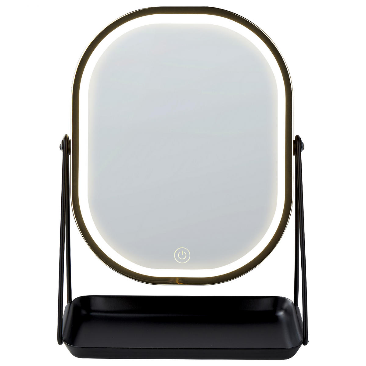 KOSMETIKSPIEGEL gold mit LED-Beleuchtung 20/22 cm Dordogne - Goldfarben/Schwarz, Metall (13/32/24cm) - Beliani