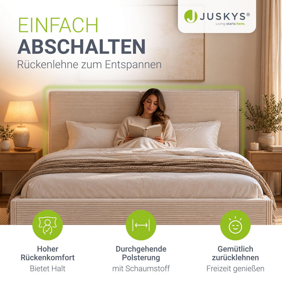 POLSTERBETT Salerno Cord beige 140x200 cm - Beige, Textil (140/200cm) - Juskys