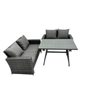GARTENMÖBELSET mit ESSTISCH,HOCHLEHNER-SOFA Polyrattan Dunkelgrauer Mix 4-Sitzer - Dunkelgrau/Grau, Glas/Kunststoff - Fimous