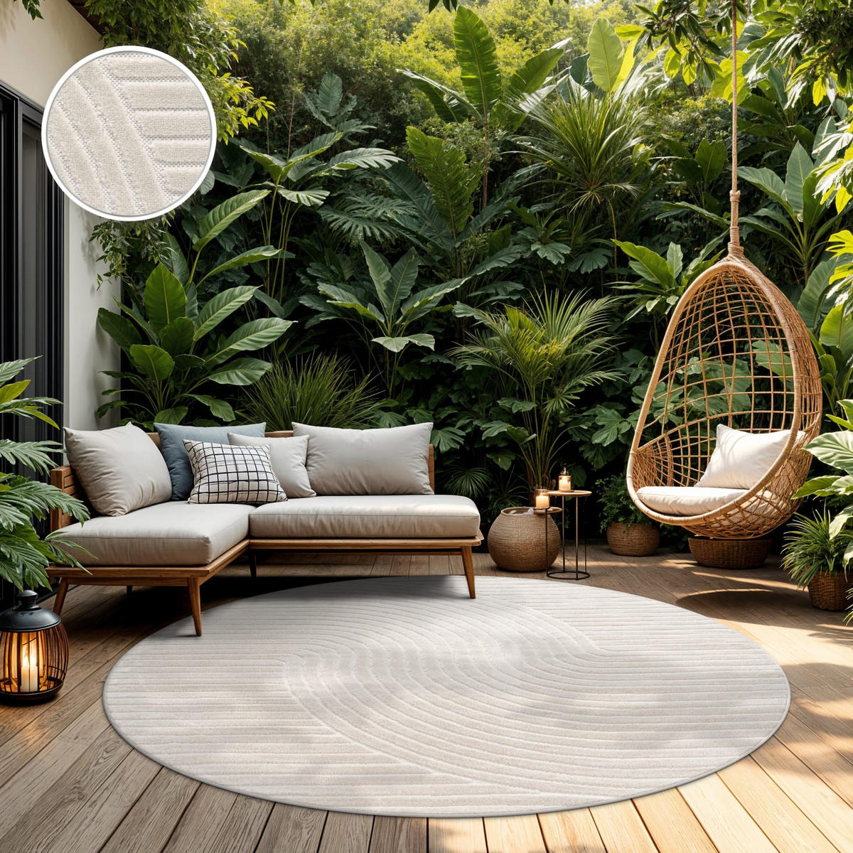 OUTDOORTEPPICH Ethno Creme Ø 200 cm - Creme, Kunststoff (200/200cm) - TT Home