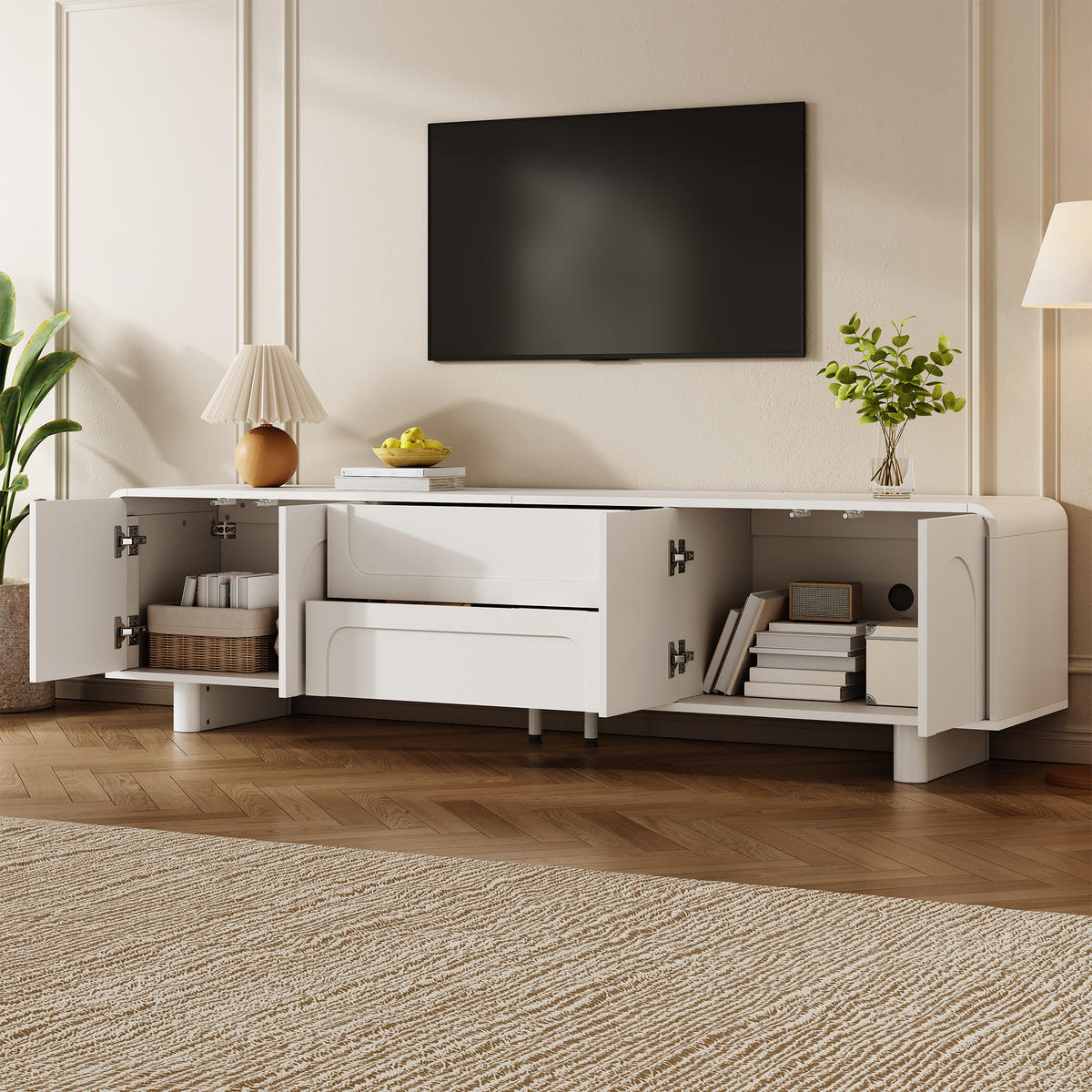 TV-SCHRANK 180/40/46 cm Weiß mit 4 Türen und 2 Schubladen - Weiß, Holzwerkstoff (180/46/40cm) - Oxeza