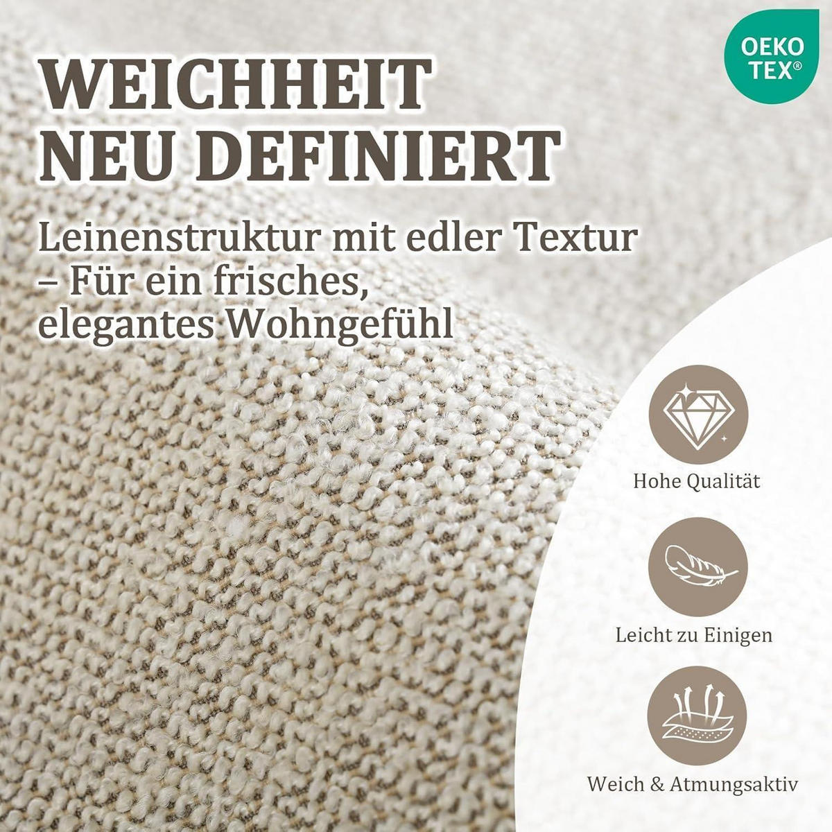 ESSZIMMERSTÜHLE 6er Set aus Bouclé Leinen Stoff, gepolstert, mit Metallbeinen in beige - Beige, Textil (54/80.5/50cm)