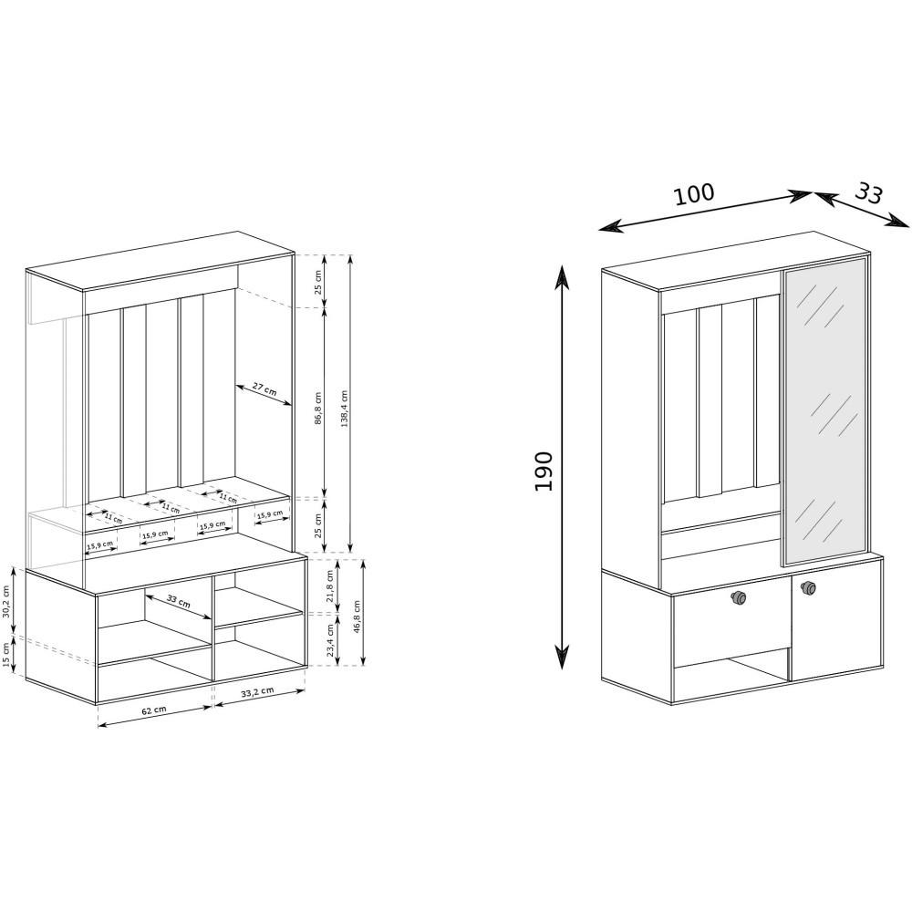 GARDEROBENSCHRANK Pots Plus mit zwei Türen und Sitzpolster kaschmir - Kaschmir, Holzwerkstoff (100/190/33cm) - Beautysofa