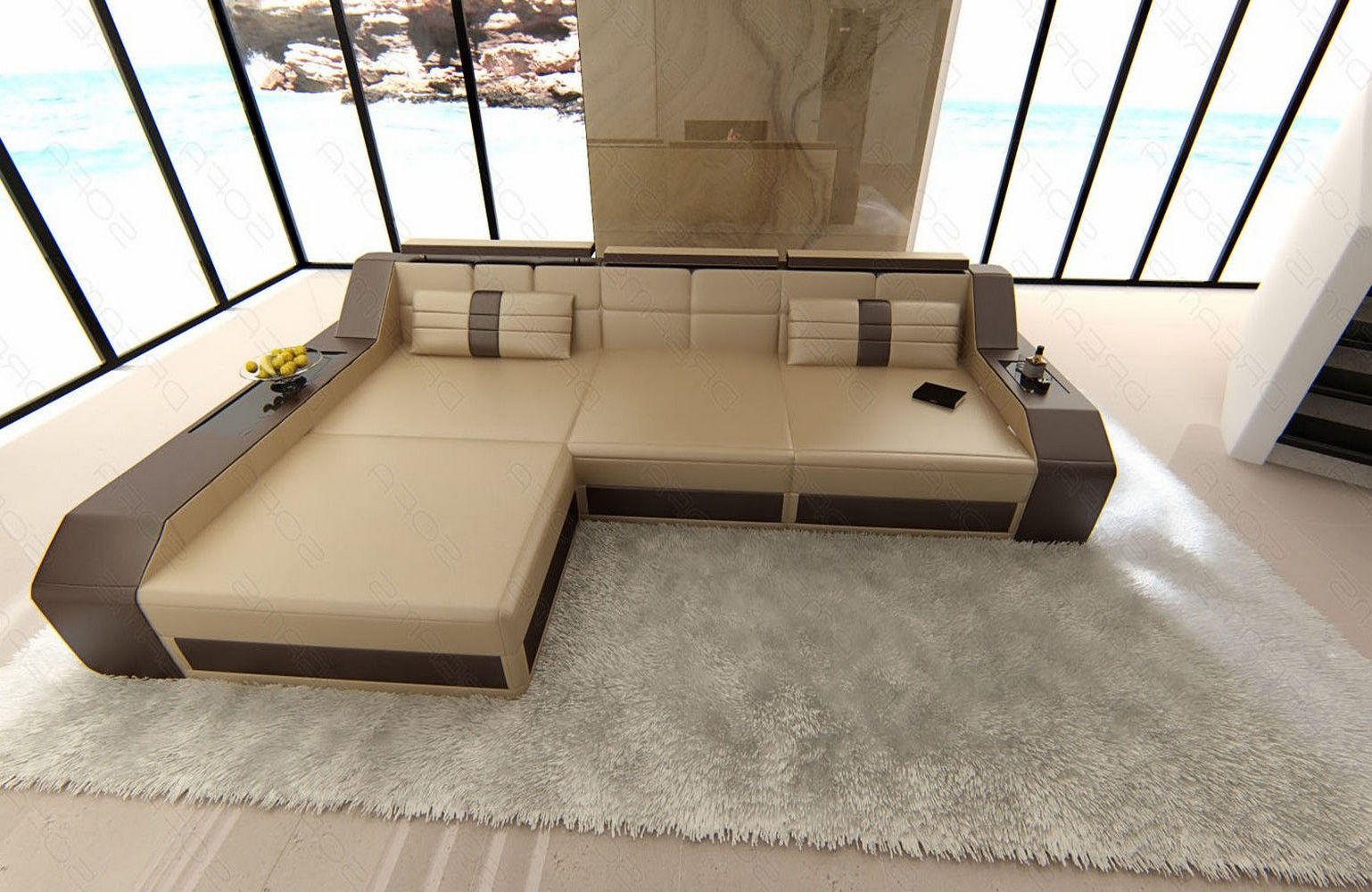 ECKSOFA Arezzo L - Beige, Leder (194/308cm) - Sofa Dreams