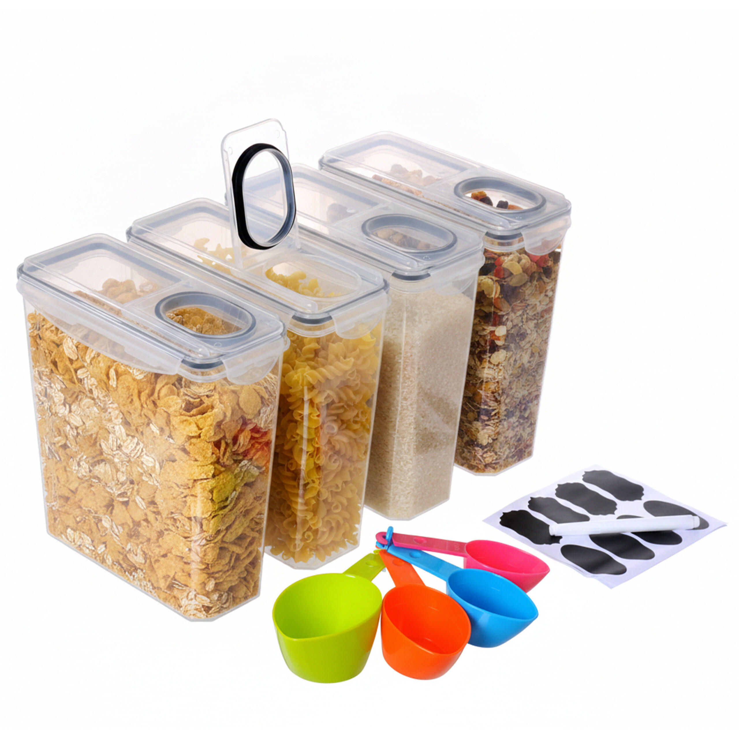 FÖRVARINGSBURKAR Transparent Svart 4-pack 3,7 l lufttäta - Transparent, Plast - Relaxdays