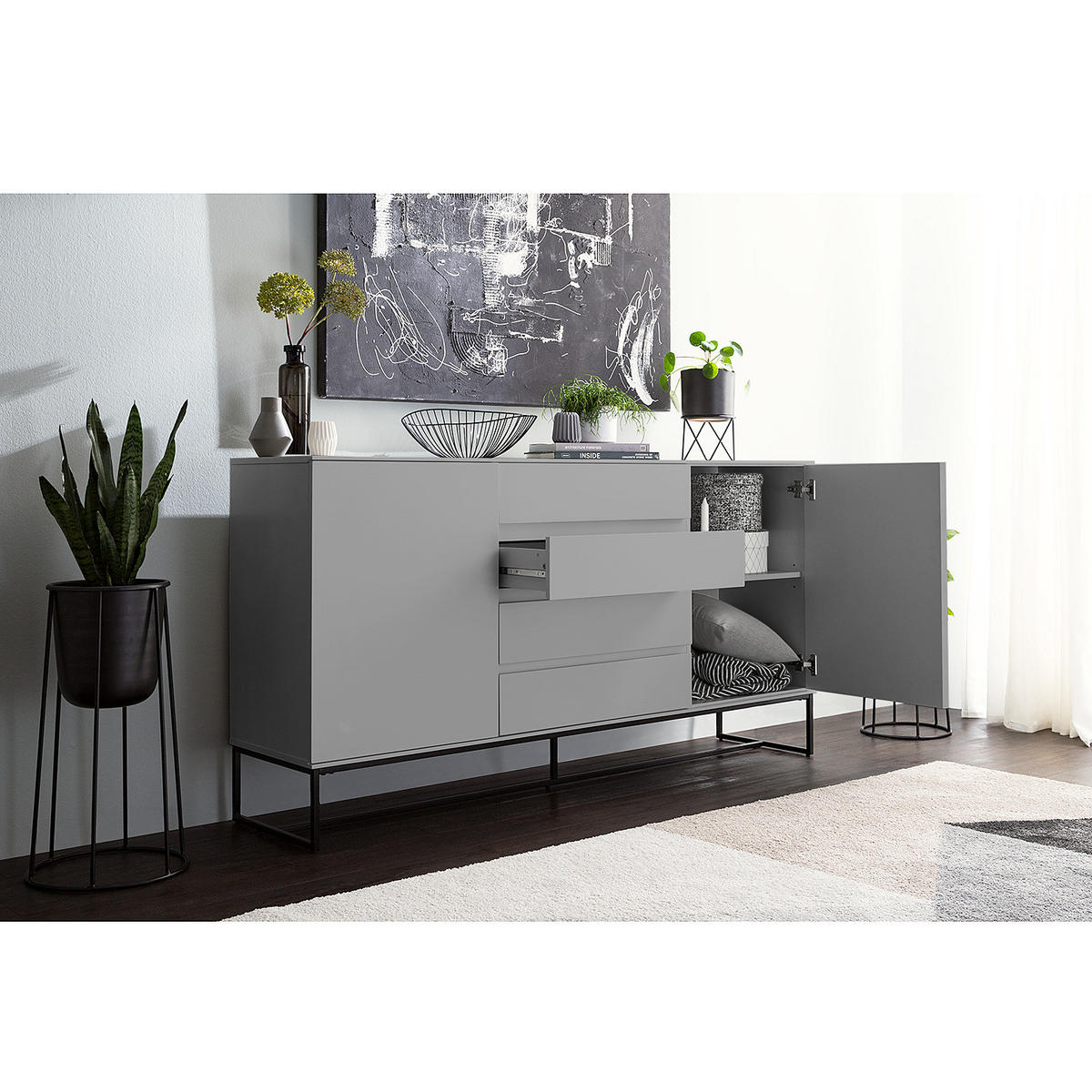 SIDEBOARD - Grau, Holzwerkstoff (165/86/40cm) - home24