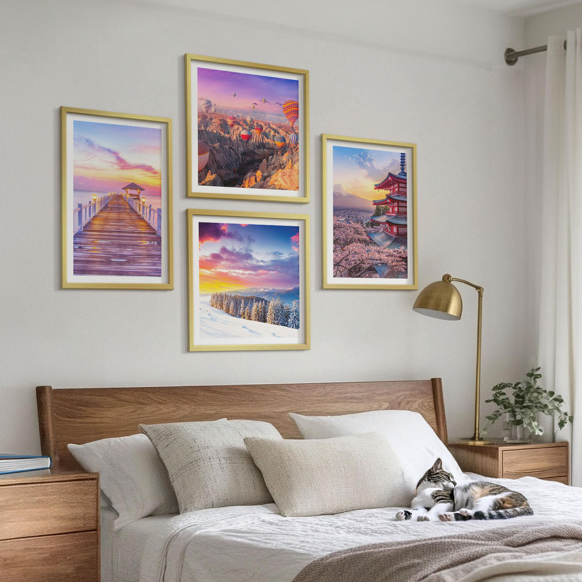 WANDBILDER 4er Set - 50x50 cm & 40x60 cm Goldrahmen - Romantische Himmelslandschaften - Goldfarben, Kunststoff (50/50cm) - ArtPrintCave
