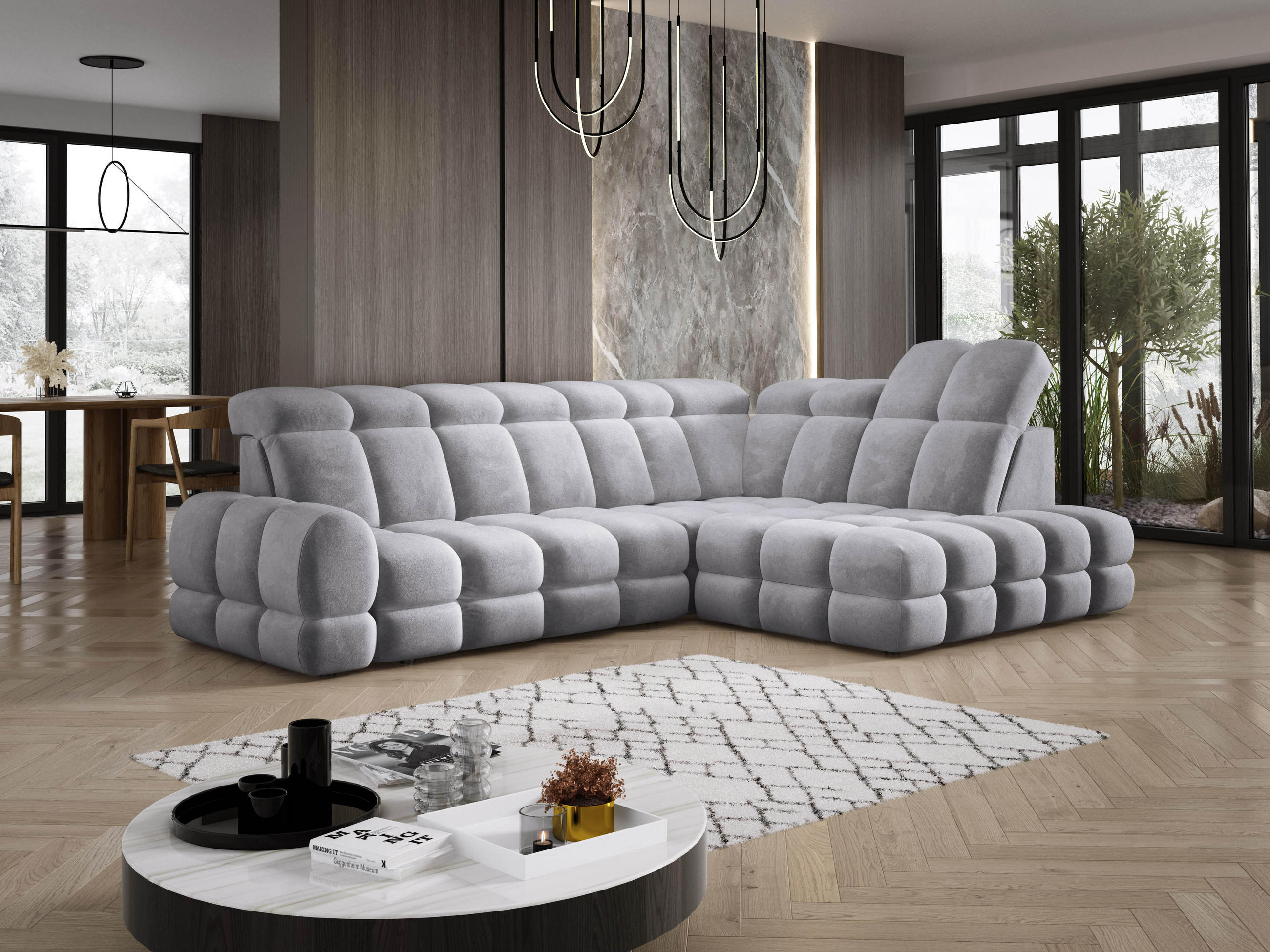 ECKSOFA TOLLO Salvador-stoff L-form 302x217x105 cm grau - Grau, Holz/Textil (217/302cm) - DomoHome