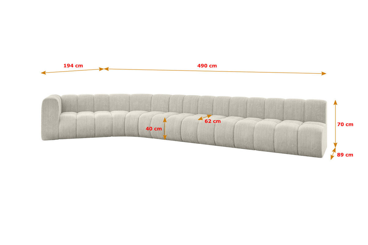 ECKSOFA modulares Sofa Karex-L3 - 490x194x70 cm Creme - Hellgrau/Creme, Holzwerkstoff/Textil (490/194cm) - ALTDECOR
