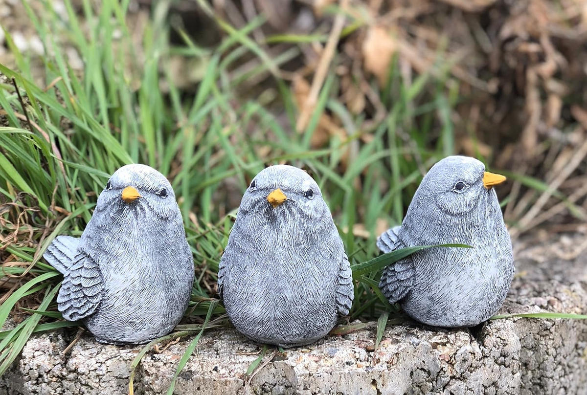 STEINFIGUR 3er Set kleine Vögel Steinguss frostfest wetterfest - Grau, Stein (5/6/6cm) - stoneandstyle