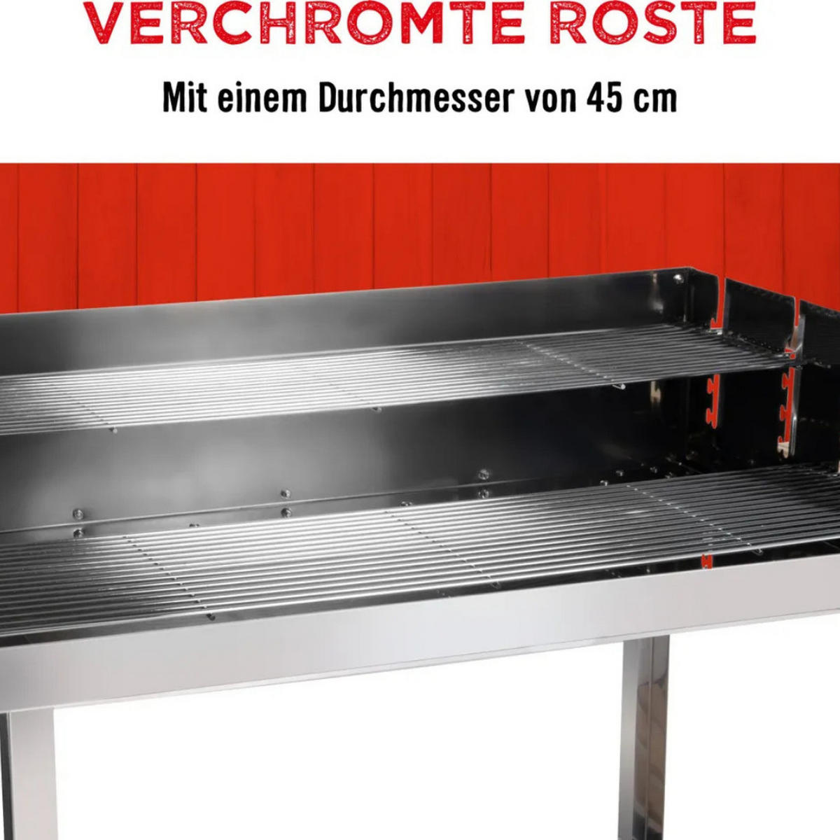 HOLZKOHLEGRILL COLLECTION, BBQ, Edelstahl, Grillwagen, 100x60 cm, Holztisch, verchromte Grillroste, höhenverstellbar, Ablagefächer, Garten - Silberfarben/Schwarz, Metall (100/85/56cm) - BBQ Collection