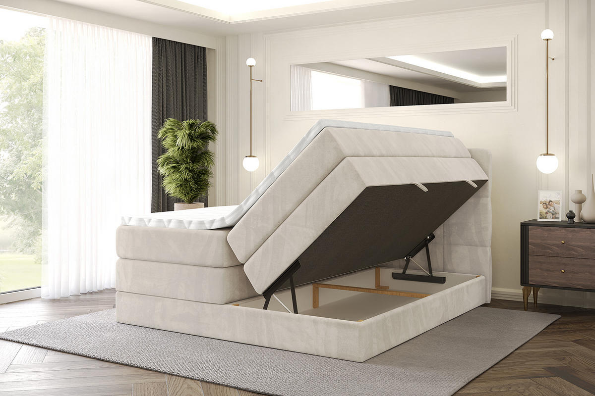 BOXSPRINGBETT mit Matratze H3|H4 und Lattenrost - LIRO KING-120x200 - Beige Casablanca - Beige, Holzwerkstoff (120/200cm) - ALTDECOR
