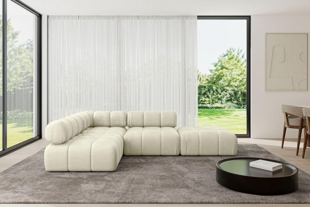 ECKSOFA modulares Sofa Favio-L1 - 285x190x70 cm Beige Velours - Beige, Holzwerkstoff/Textil (285/190cm) - ALTDECOR