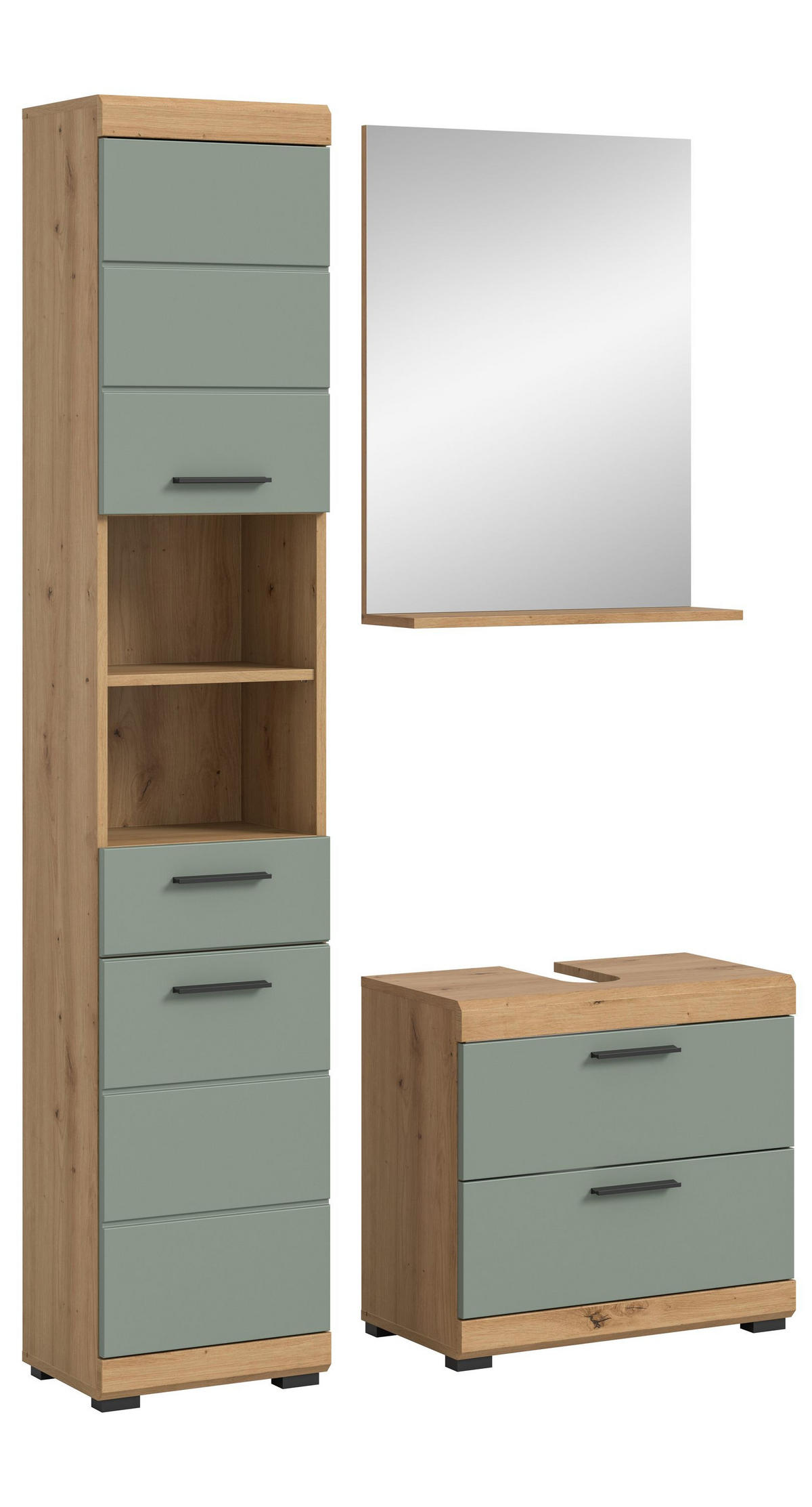 BADKOMBINATION 3tlg. Scout Bad in Artisan Eiche Nachbildung und Salbei Nachbildung B/H/T: 112x191x34 cm - Eiche Artisan, Holz (112/191/37cm)