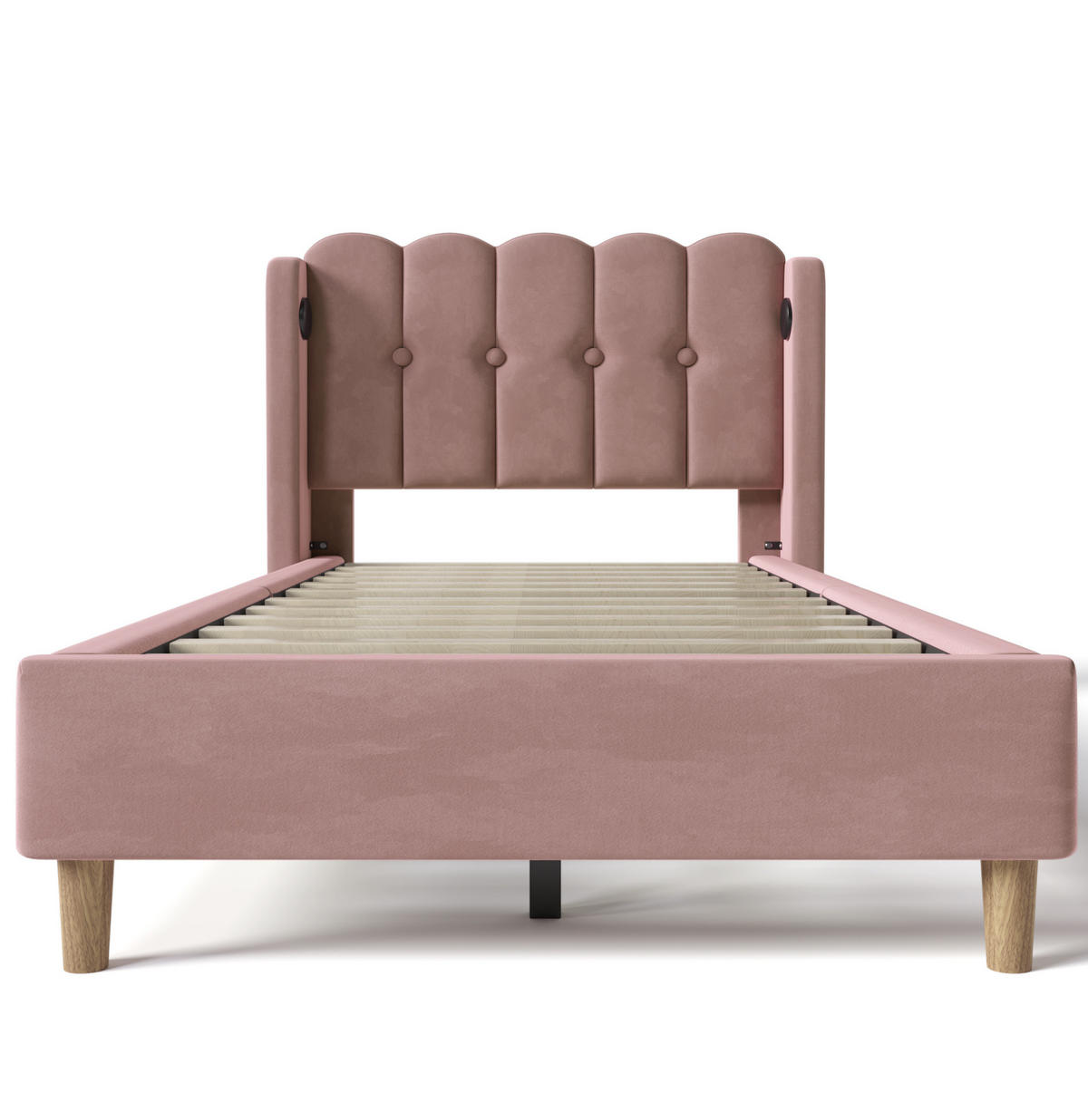 POLSTERBETT 90/200 cm Rosa aus Samt mit Matratze und USB- und Type-C-Anschlüssen - Rosa, Textil (90/200cm) - Flora Grace