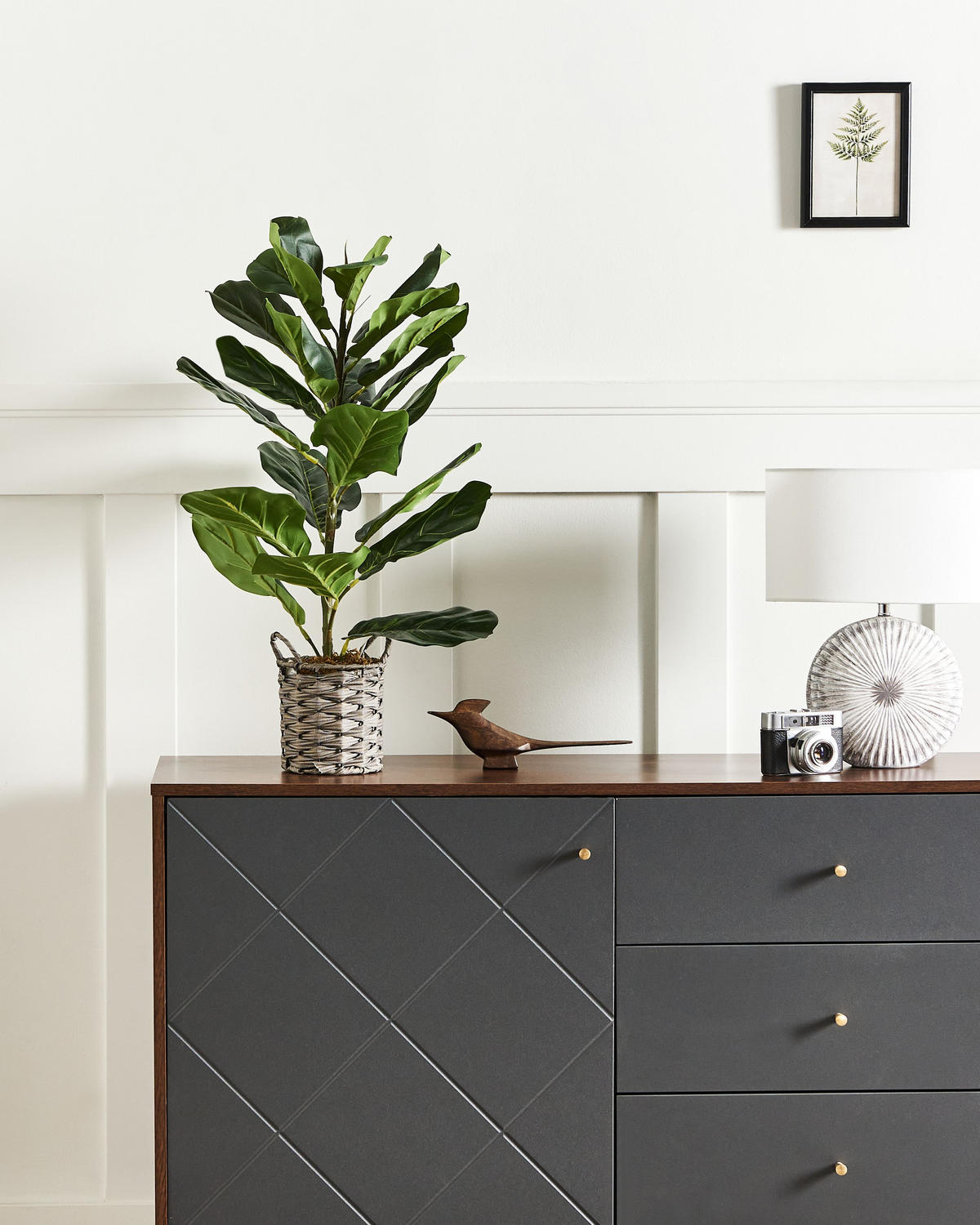 KÜNSTLICHE Topfpflanze 72 cm Grün/Schwarz Fiddle Leaf Tree - Schwarz/Grün, Kunststoff (72cm) - Beliani