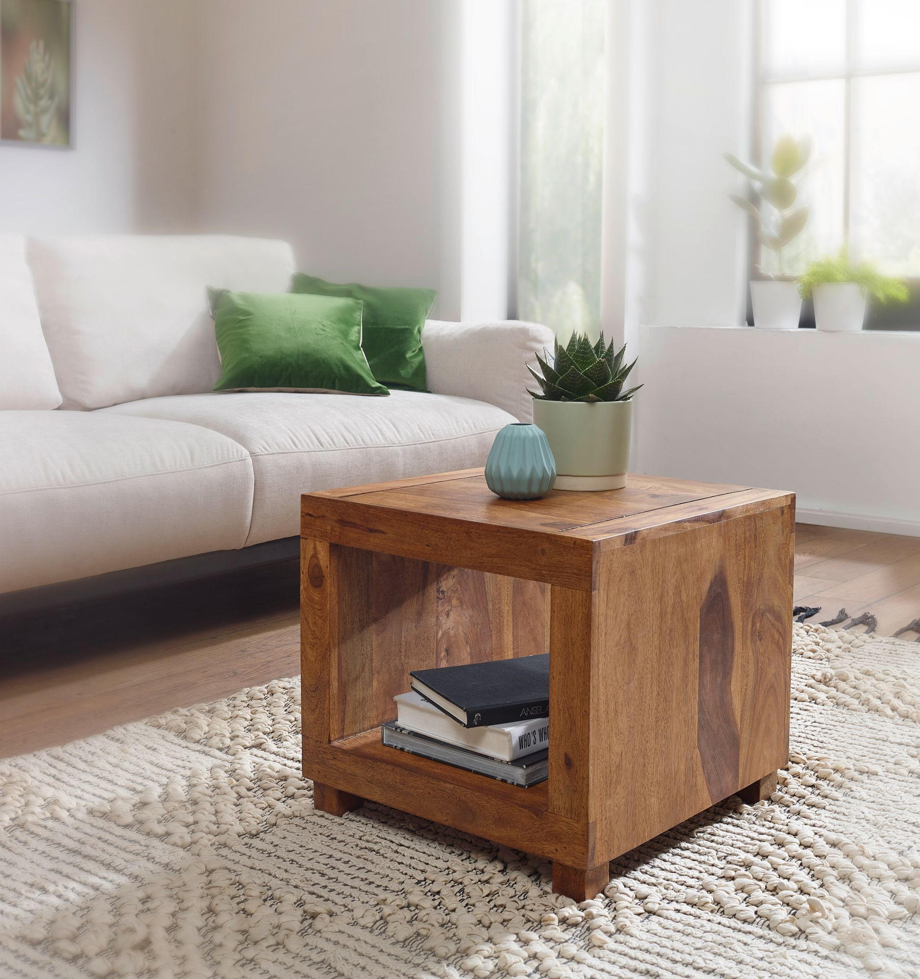 Thumbnail - tinkaro Couchtisch, Sheesham, Holz, 50x45x50 cm, Wohnzimmer, Wohnzimmertische, Couchtische