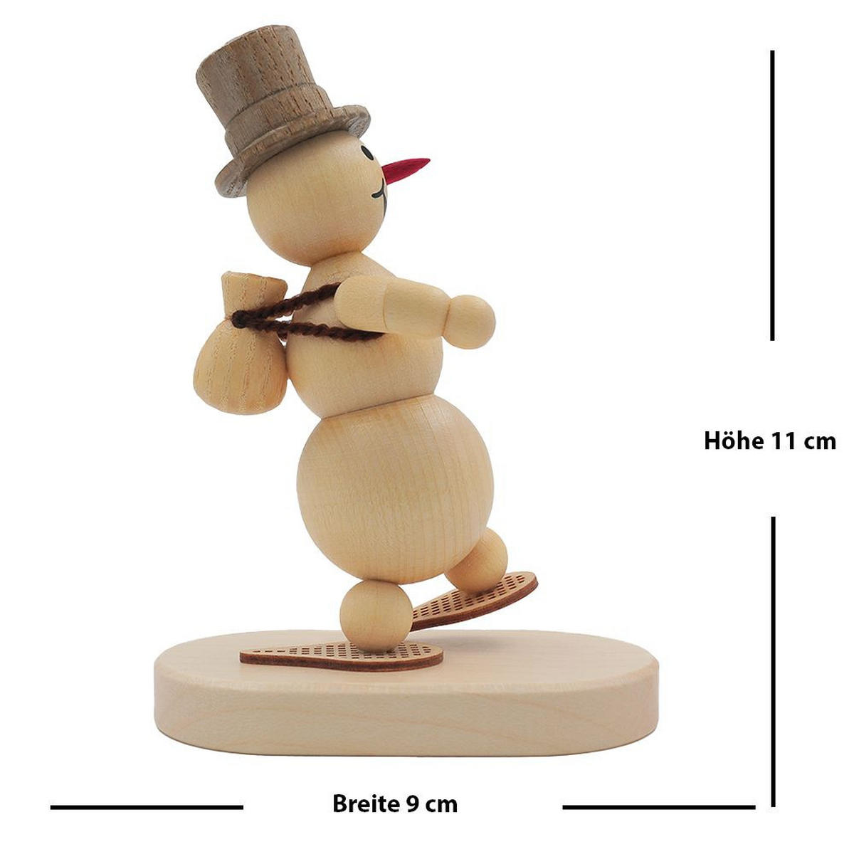 HOLZFIGUR Schneemann Schneewanderer auf Sockel 11 cm - Multicolor, Holz (9/13/0.1cm)
