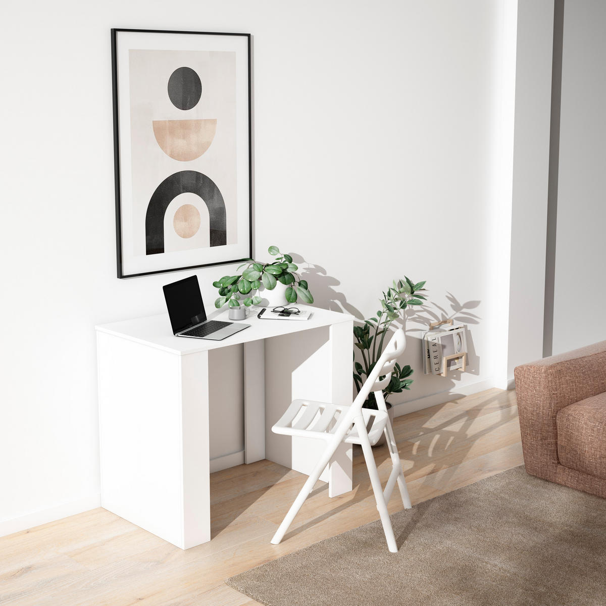 KONSOLENTISCH ausziehbar 58 bis 140cm, für 6 Gäste, weiß, 90/58/77cm - Weiß, Holzwerkstoff (90/140/77cm) - Skraut Home