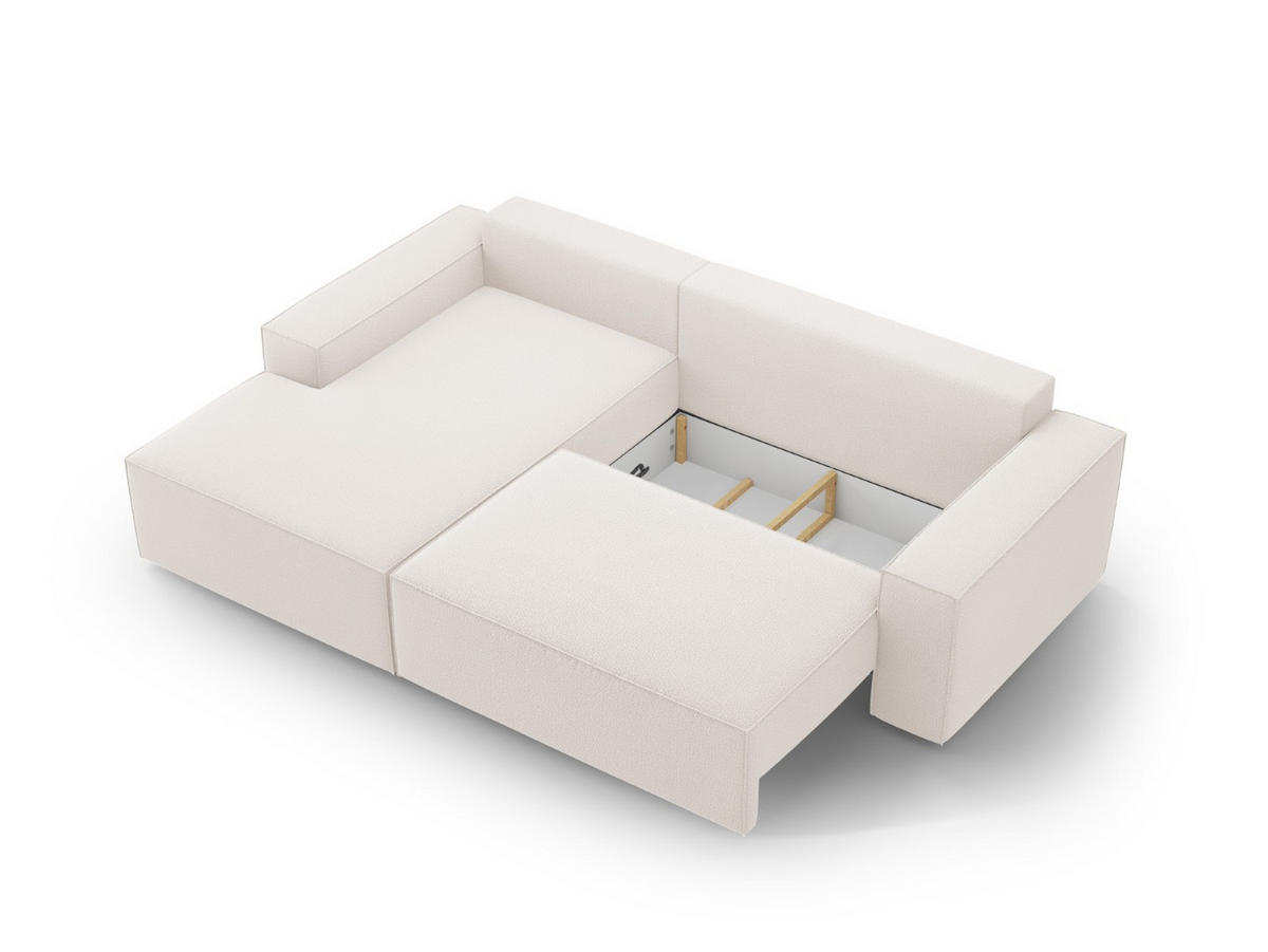 AUSKLAPPBARES-ECKSOFA links mit Container Jodie aus strukturiertem Stoff leichtes beige 3 Sitzplätze - Creme, Textil (246/151cm) - Micadoni