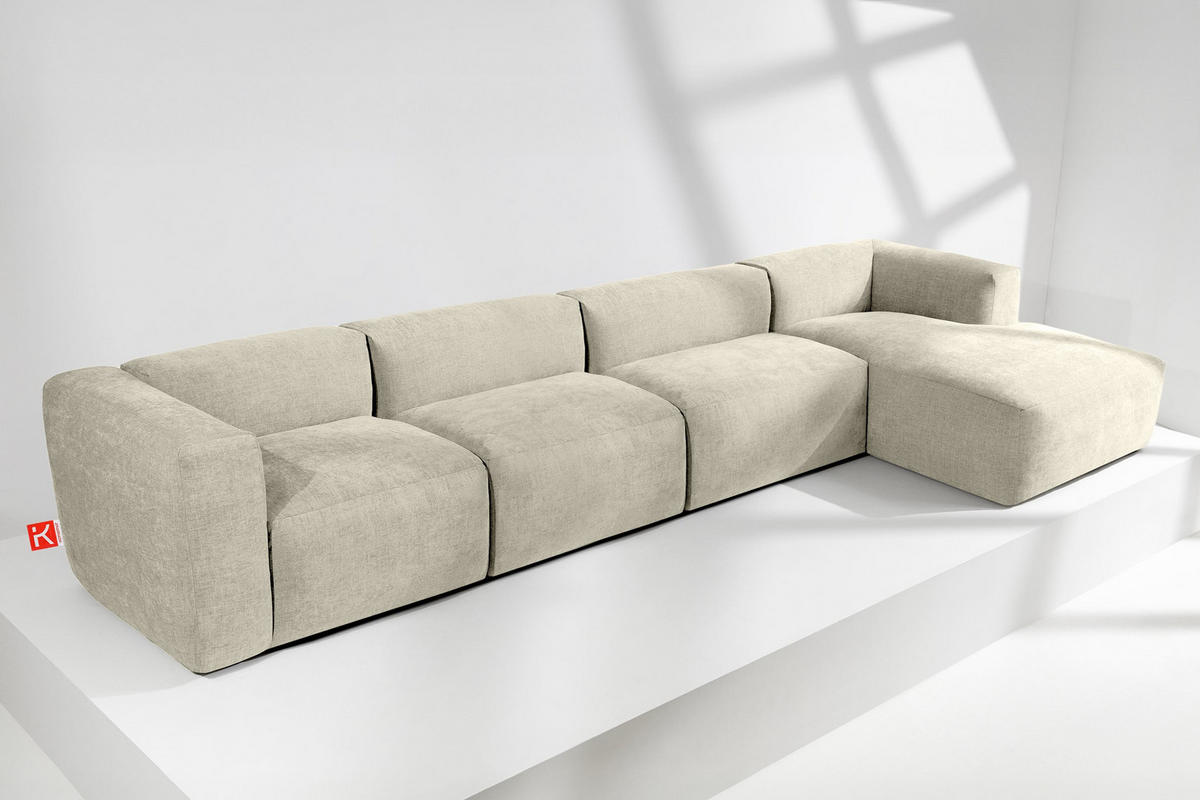 ECKMODULSOFA-RECHTS BUFFO 6-Sitzer mit extrem weicher Sitzfläche, Gewebestoff, ecru - Ecru, Textil (377/180cm) - KONSIMO®