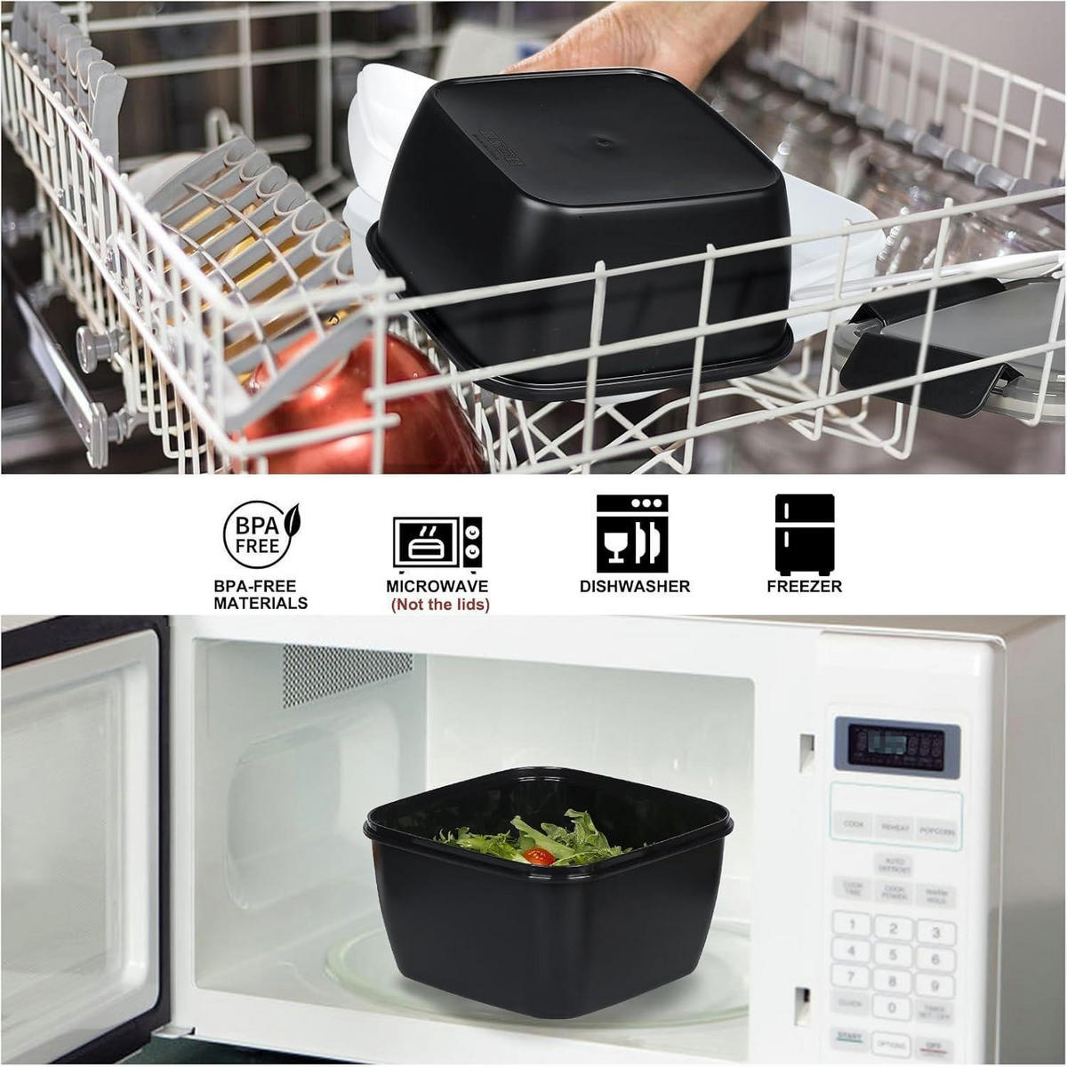 LUNCHBOX 3 Fächer mit Dressingbehälter und Gabel 1500 ML Schwarz - Schwarz, Kunststoff (17.5/17.5/9.9cm)