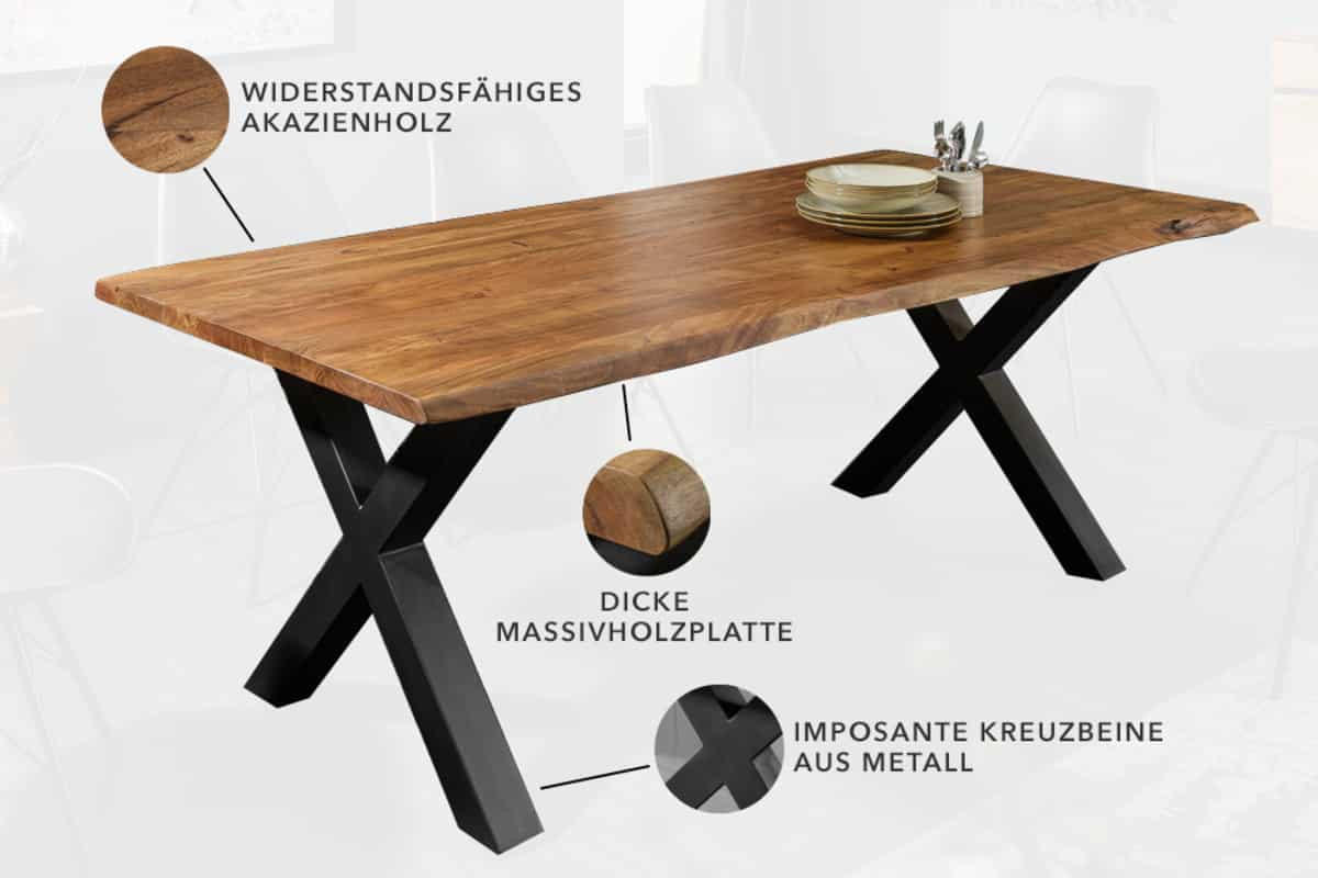 ESSTISCH MAMMUT NATURE Akazie 160cm - Braun/Grau, Holz/Metall (90/160/77cm) - riess-ambiente