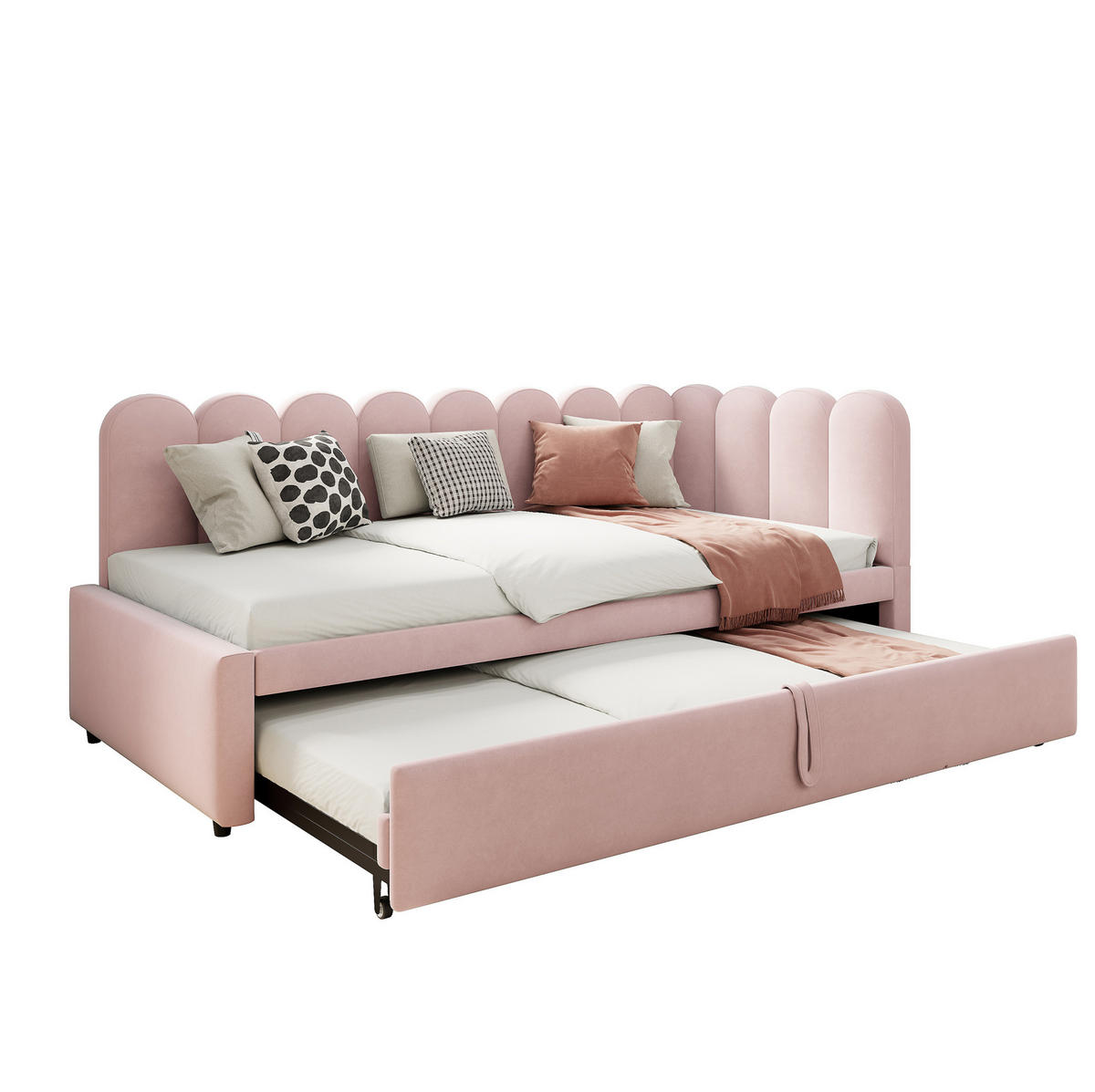 POLSTERBETT 90/200 cm mit Ausziehbett, L-Form und Samtbezug, Rosa - Rosa, Textil (90/200cm) - Redom