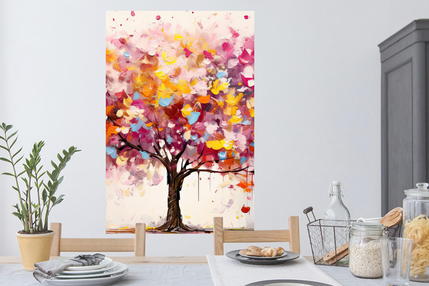 WANDTATTOO Aquarell - Baum - Kunst - Abstrakt 80x120 cm - Multicolor, Kunststoff (80/120/0.1cm) - MuchoWow