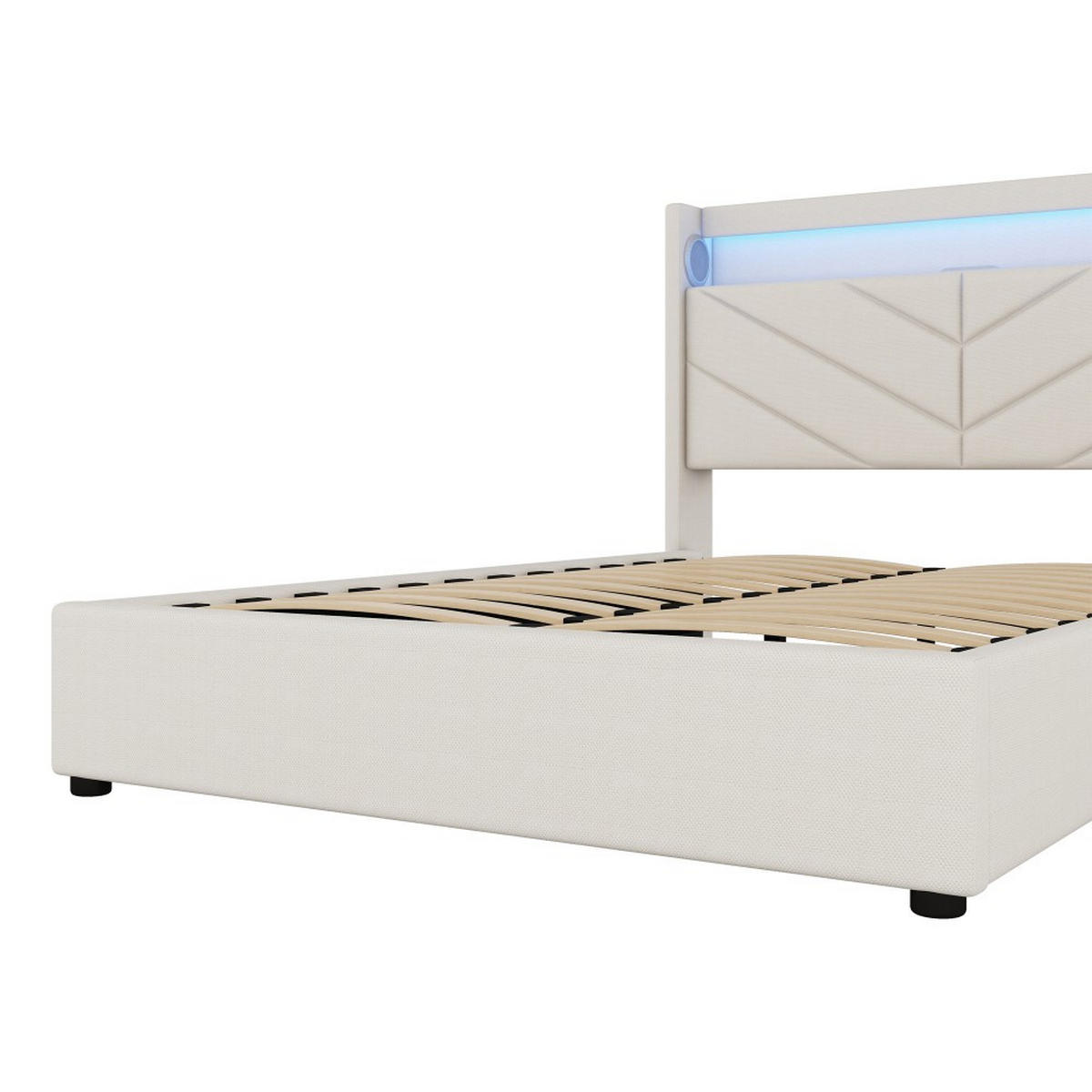 POLSTERBETT 140 x 190 cm in Beige Leinen mit Mit USB und Stereoanlage - Beige, Holz/Textil (140/190cm) - KOMHTOM