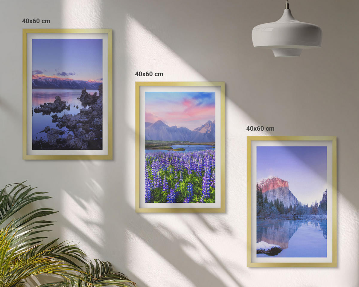 BILDER SET 3er Set - 40x60 cm Goldrahmen - Berglandschaften mit Wasser und Himmel - Goldfarben, Kunststoff (40/60cm) - TULUP