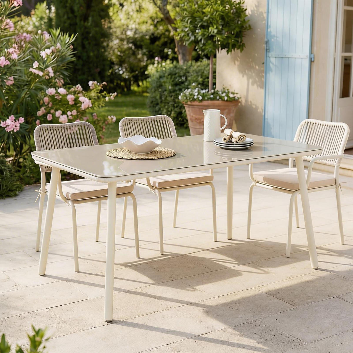 GARTENTISCH VOLONTE - Beige, Glas/Metall (90/160/75cm) - IDIMEX