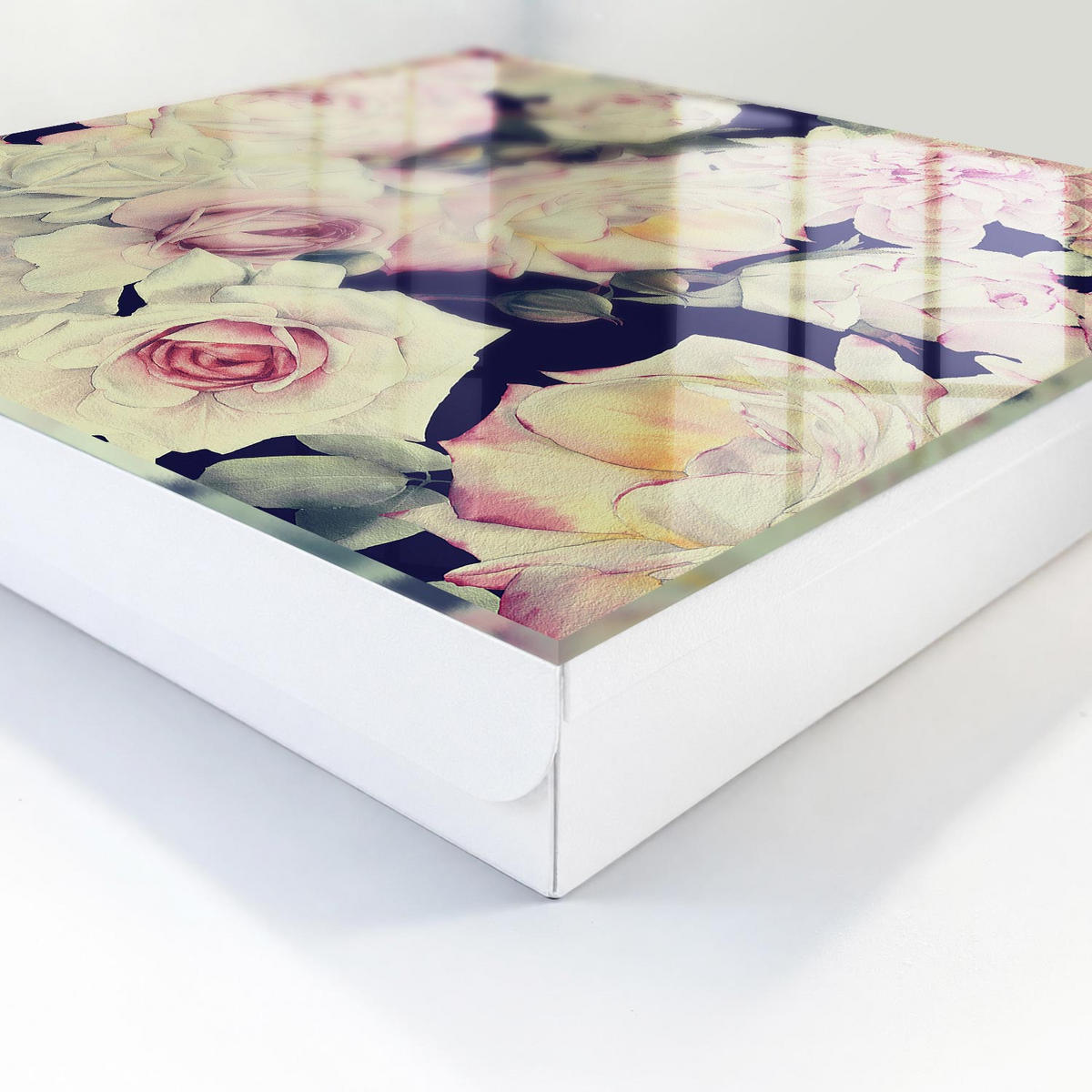 SCHLÜSSELBOX Weiß 30x30 cm – Türöffnung nach rechts - Florale Eleganz - Pink, Metall (30/30/5cm) - TULUP