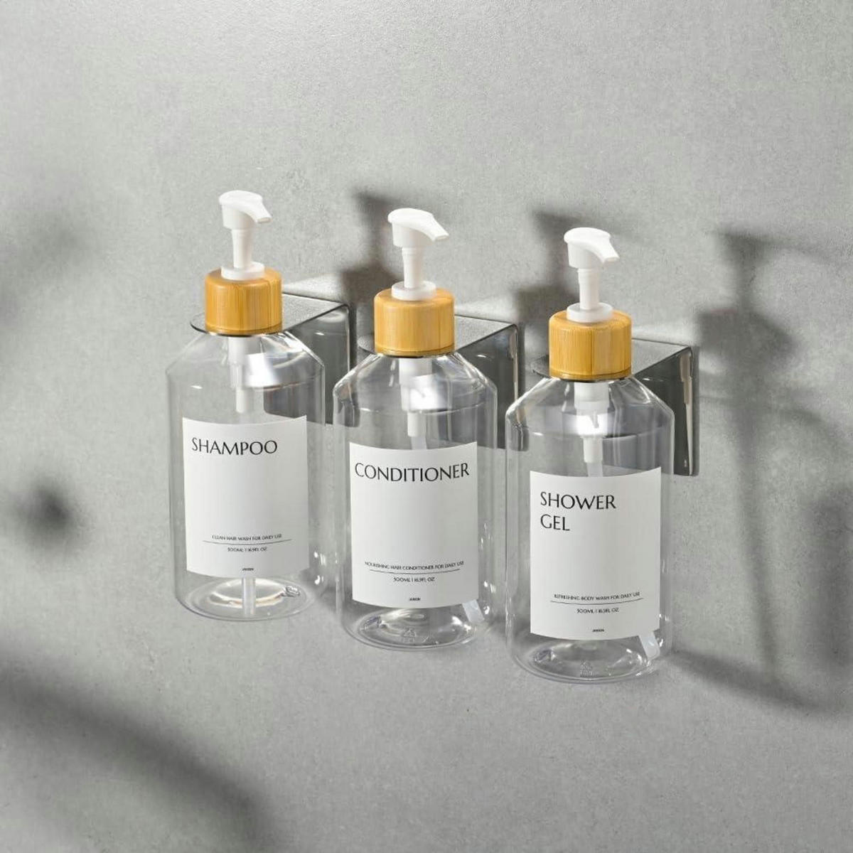 SEIFENSPENDER 3-teiliges Set Wandmontage 500ml klar mit Bambuskopf - Transparent, Kunststoff (23/20/8cm)
