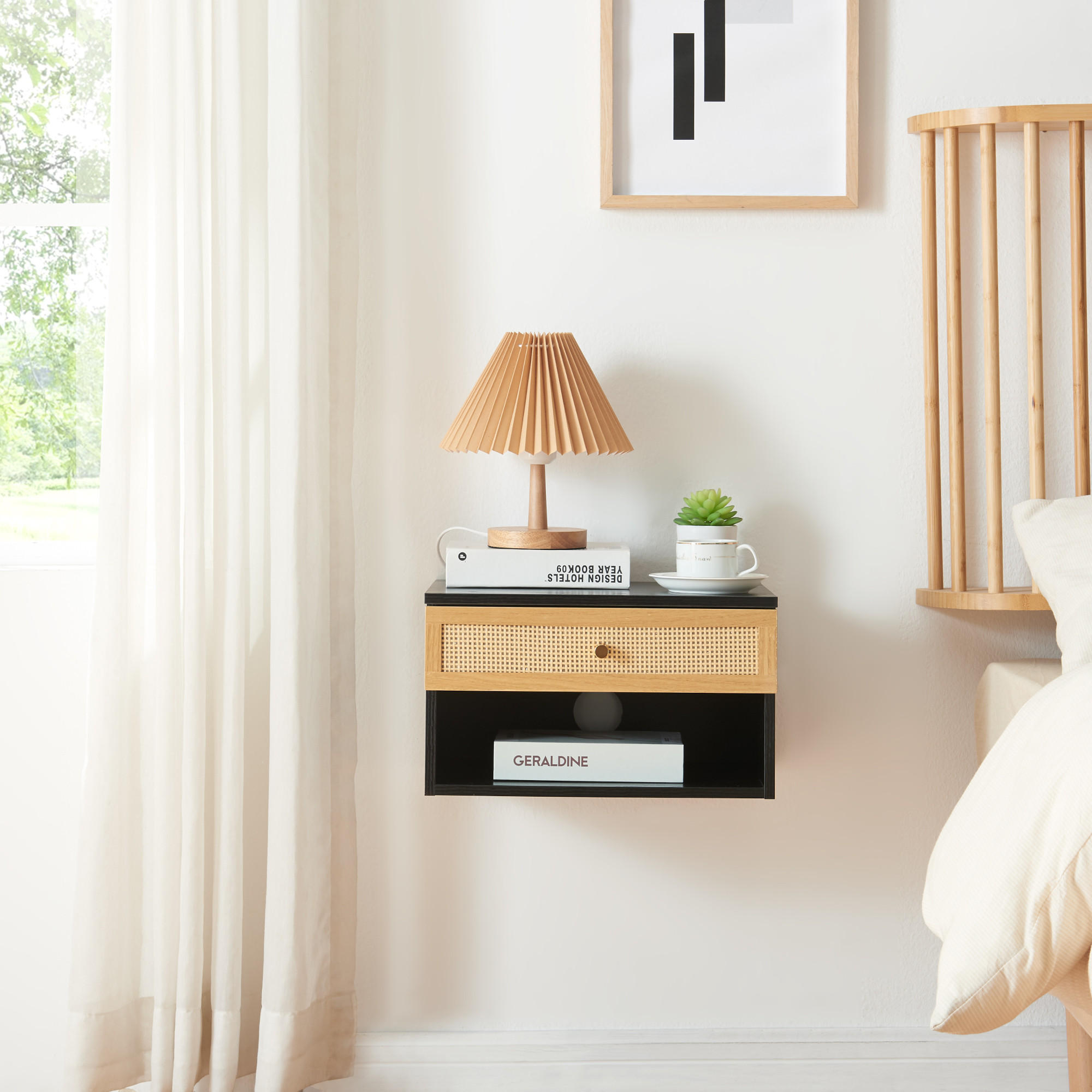 Thumbnail - [en.casa] Wandregal, Schwarz, Holzwerkstoff, Kunststoff, 1 Schubladen, 31.5x23x40 cm, Wohnzimmer, Regale, Wandboards