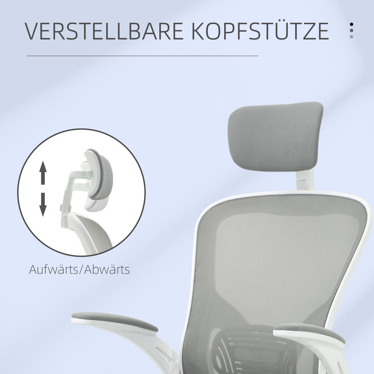 BÜROSTUHL ergonomischer Shreibtischstuhl mit Wippfunktion Kopfstütze Grau - Grau, Textil (64/122/65cm) - Vinsetto