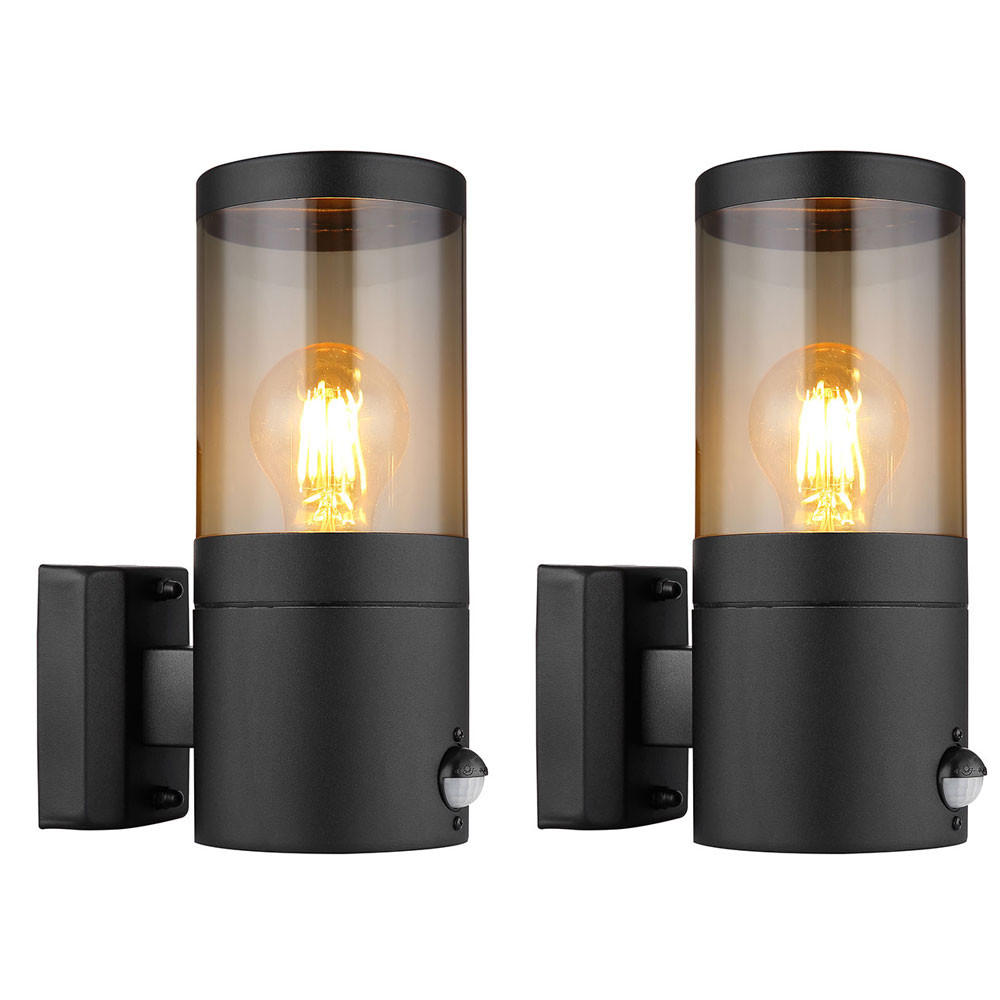 WANDLEUCHTE Edelstahl Schwarz rauchig 2er Set - Schwarz, Metall (10.2/24.5/17cm) - Globo Lighting