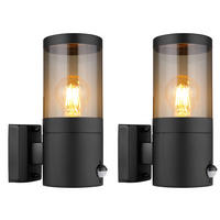 WANDLEUCHTE Edelstahl Schwarz rauchig 2er Set - Schwarz, Metall (10.2/24.5/17cm) - Globo Lighting