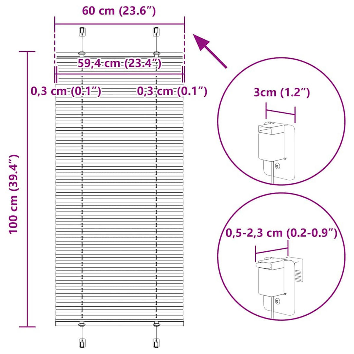 PLISSEE 60/100 cm Stoffbreite 59,4 cm aus Polyester Weiß - Weiß, Textil (60/100cm) - vidaXL