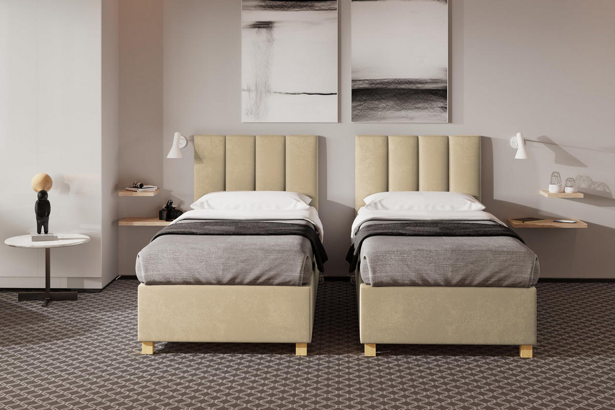 HOTELBETT EUROPA 90x200 cm, Mobil Bett auf Rollen & Koppelbar mit Bonell Matratze, 1 Stück, Beige - Beige, Holz/Buchenholz (90/200cm) - Trada