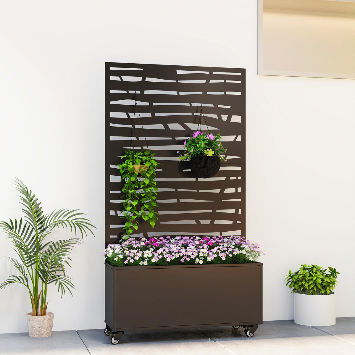 HOCHBEET DE-12280 auf Rollen mit Sichtschutz, 90/30/160 cm Schwarz - Schwarz, Metall (90/160/30cm) - ComfortXL