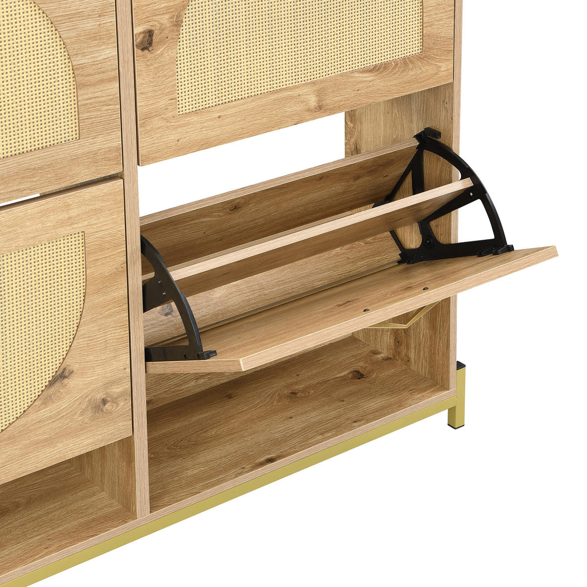 SCHUHSCHRANK Holz Rattantüren 4 Türen Metallrahmen Regal - Naturfarben, Holzwerkstoff (24/100/108.5cm) - FLIEKS