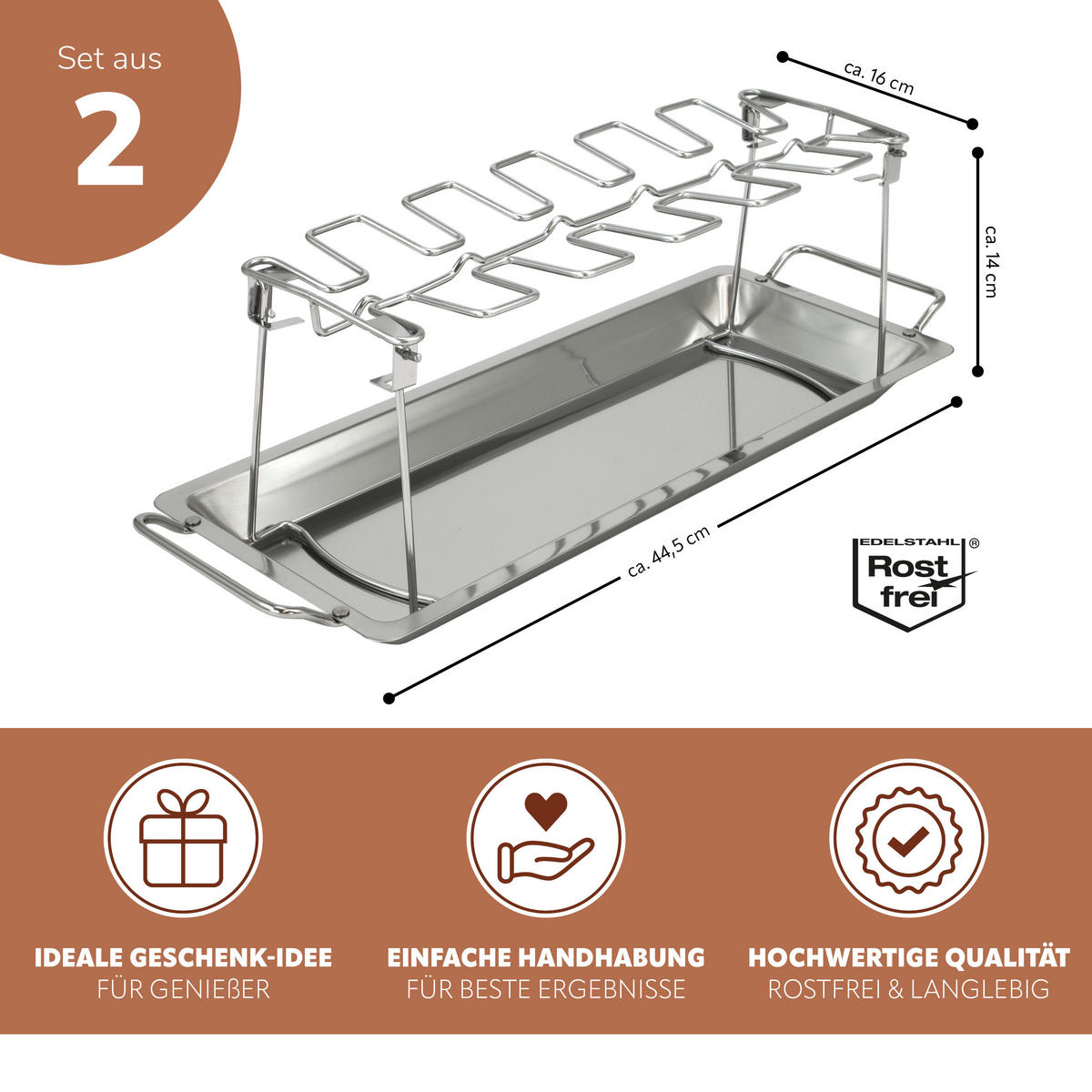 HÄHNCHENSCHENKEL-HALTER 2er Set, silber - Edelstahlfarben, Metall (44.5/14/16cm) - bremermann