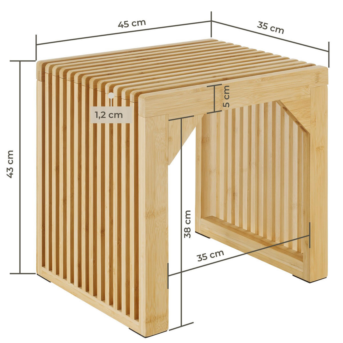 HOCKER Ribb, Belastbarkeit 350 kg, Bambus - Beige, Holz (45/43/35cm) - tectake