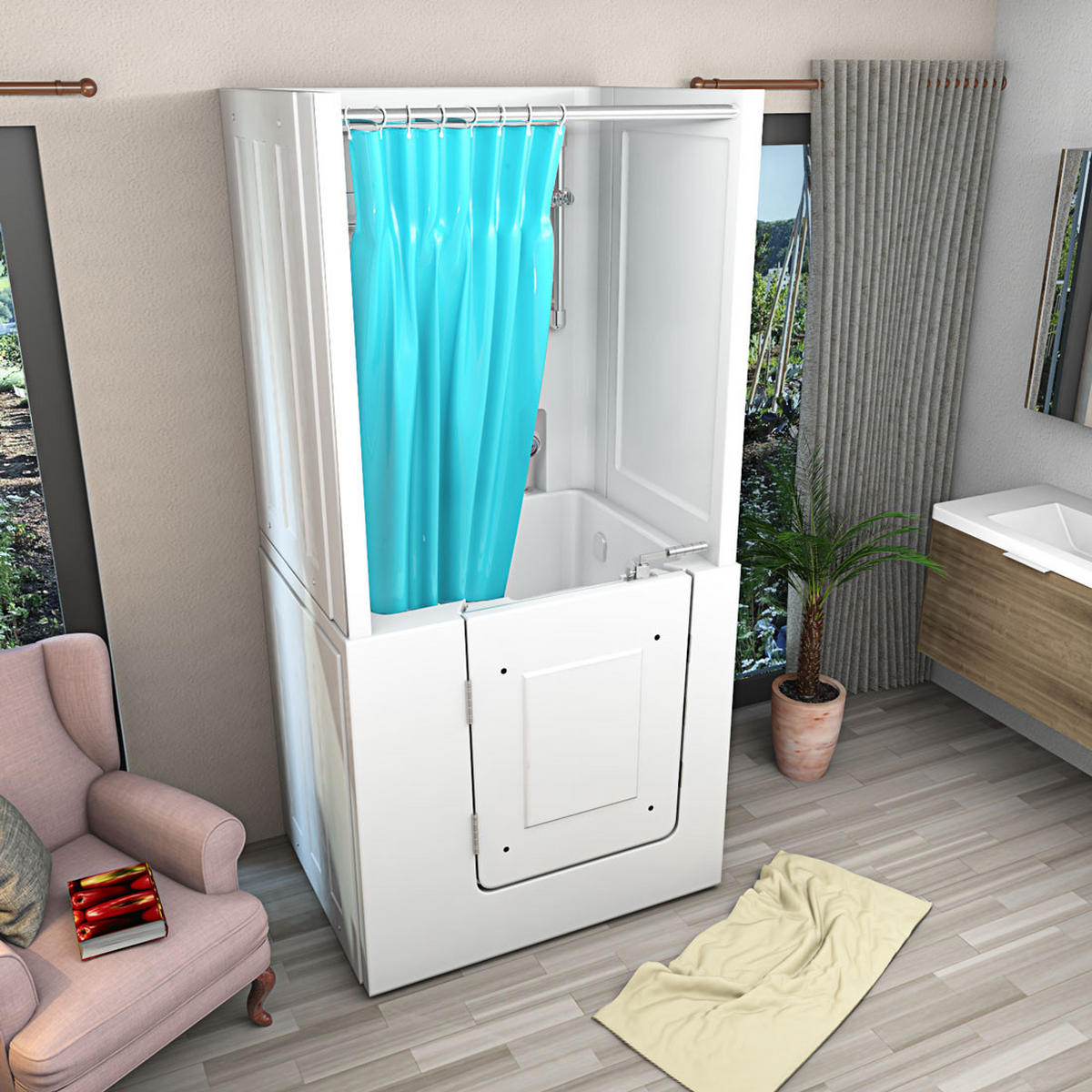 DUSCHE mit Sitzwanne und Tür S02D-B-L - Weiß, Glas/Kunststoff (100/78/205cm) - AcquaVapore by Sandra Jentho