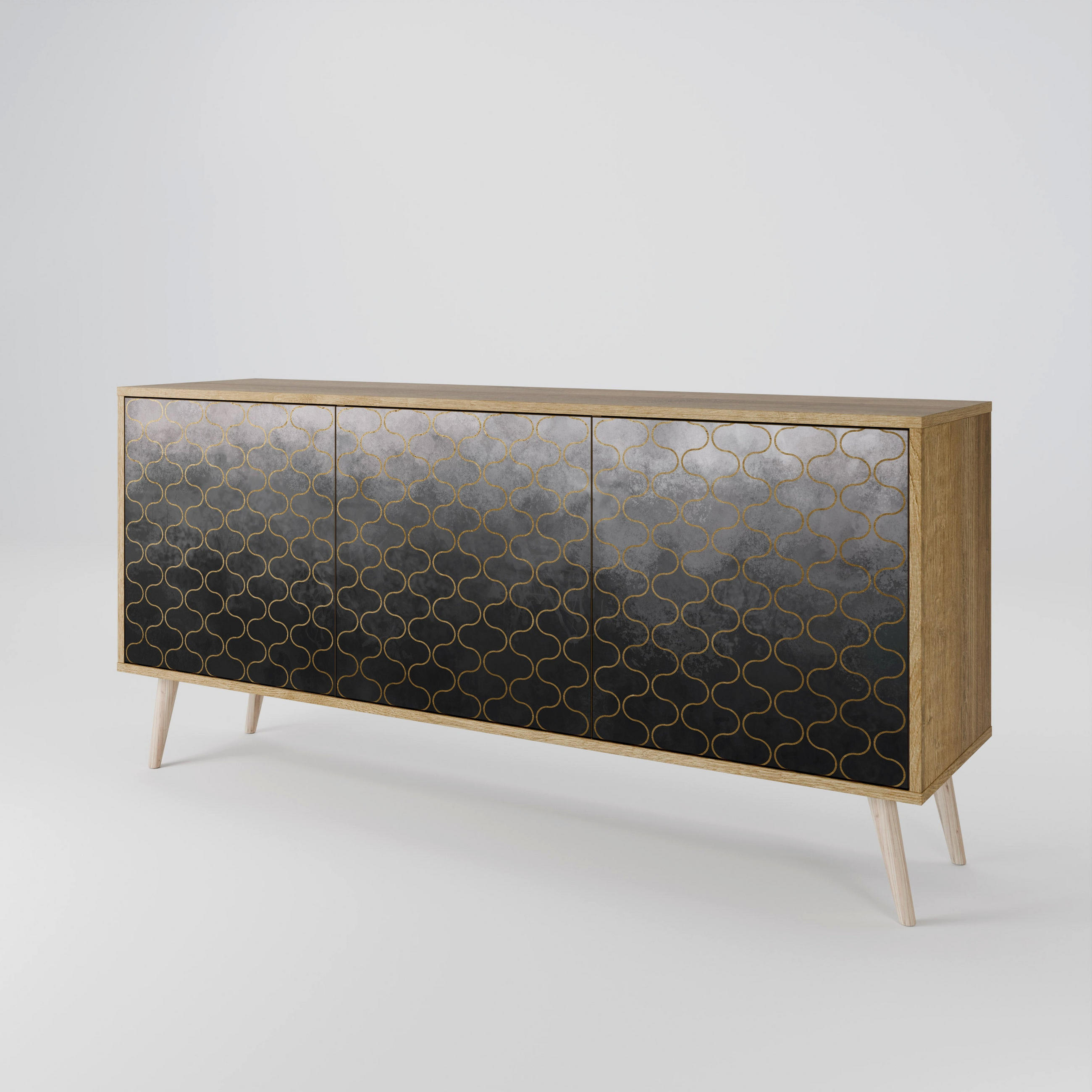 SIDEBOARD TESSELATED GRAYISH, Eicheneffekt, 164,5x42x77,5 cm, 3 Türen - Eichefarben/Buchefarben, Holzwerkstoff/Buchenholz (164.5/77.5/42cm) - SpaceRebels
