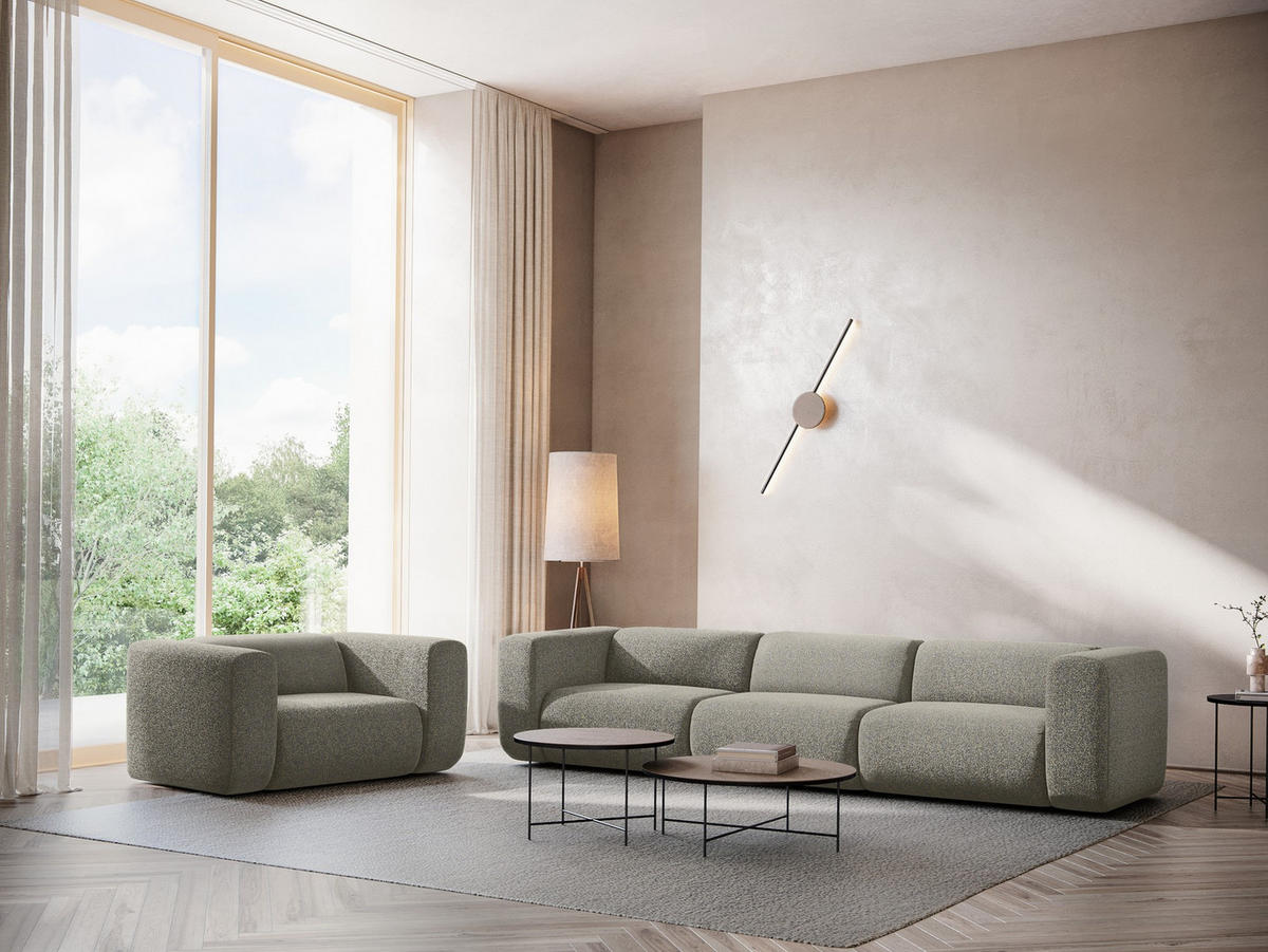 3-SITZER SOFA Strukturstoff Stoff Beige - Beige/Schwarz, Kunststoff/Textil (228/70/89cm) - Makamii