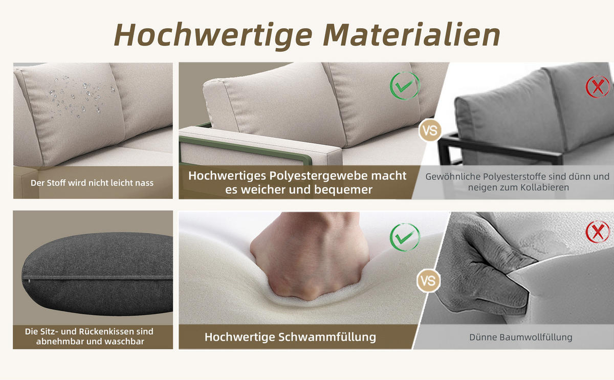 GARTENMÖBEL-SET aus Eisen mit Couchtisch aus gehärtetem Glas, 4-5 Sitzer, 114/60/70,5 cm, Beige - Beige, Metall - Redom