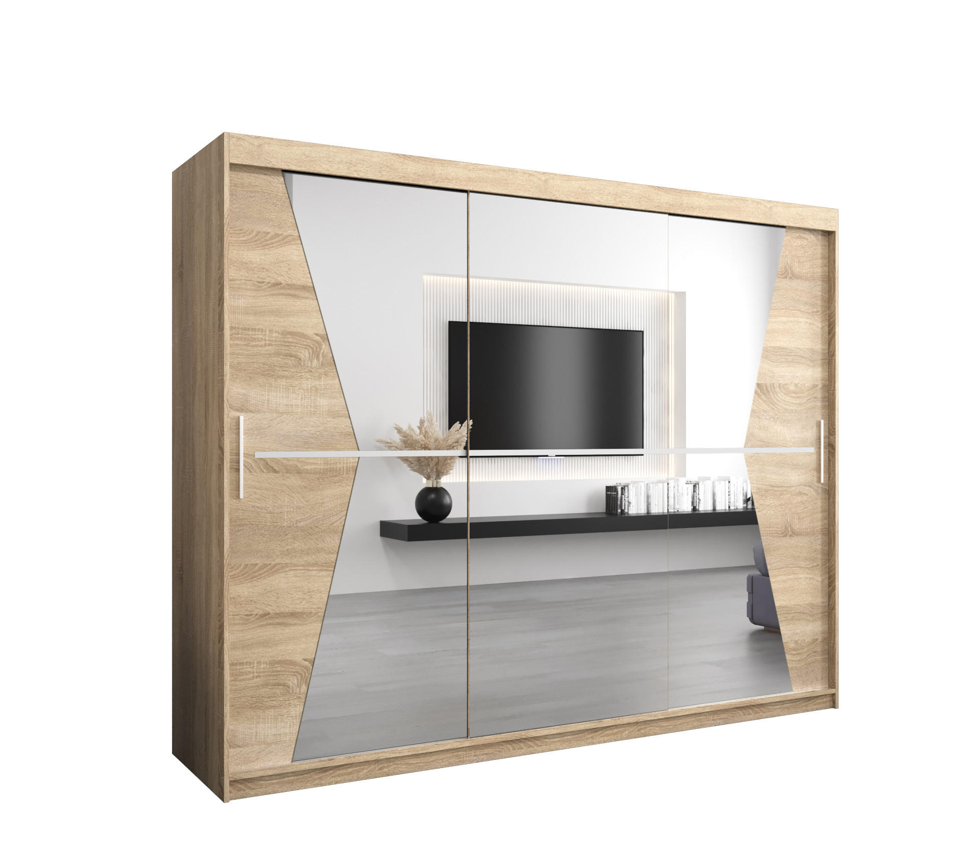 SCHWEBETÜRENSCHRANK 200/250/62 3-türig - Silberfarben/Sonoma Eiche, Holz/Kunststoff (250/200/62cm) - MÖBEL KRYSPOL